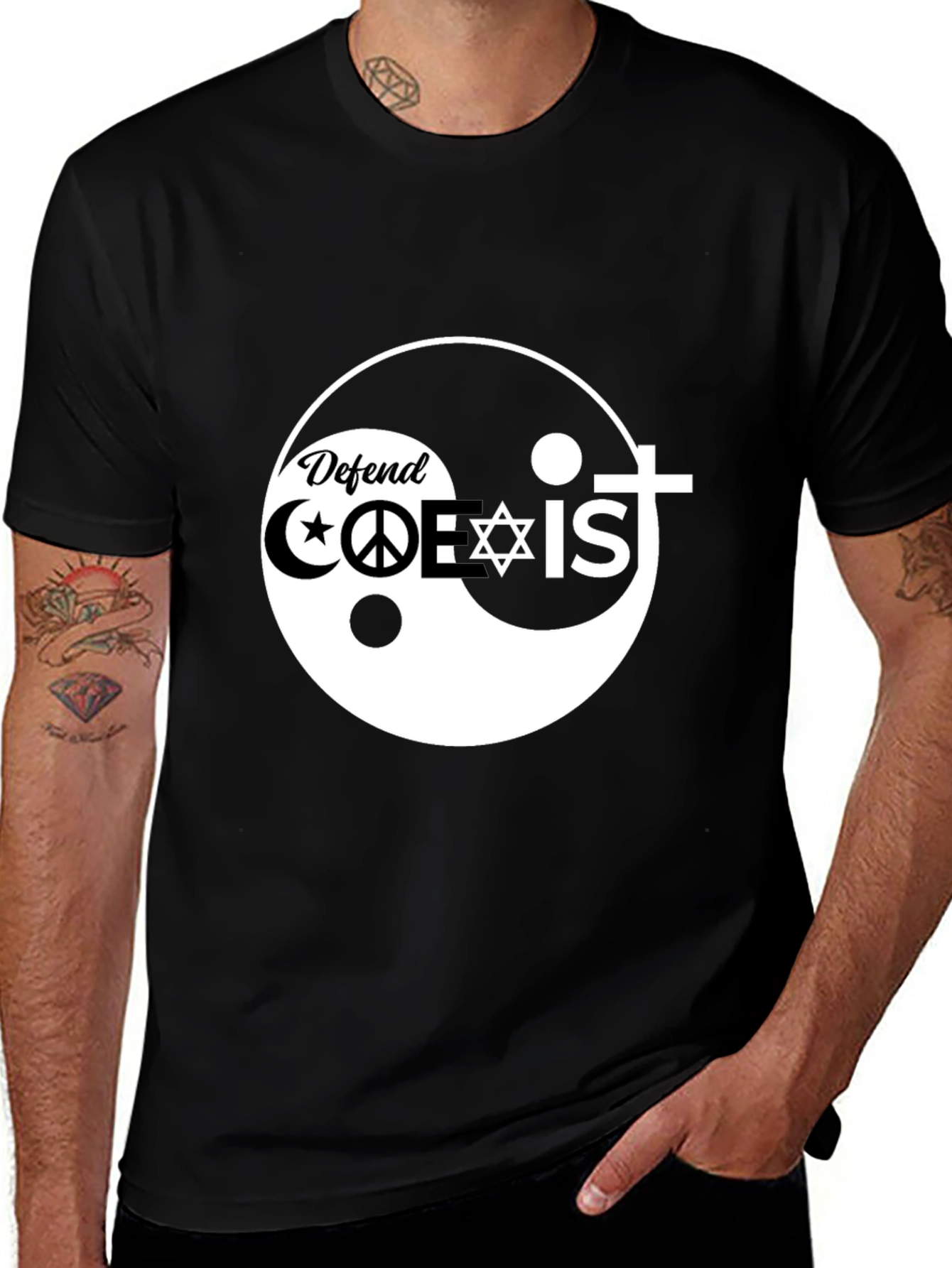 Variant 2 of Defend Coexist Black T-Shirt - Religious Tolerance