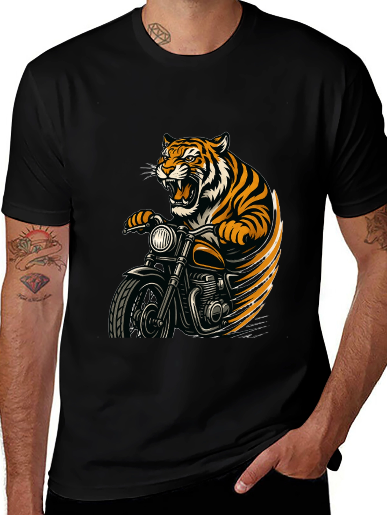 Variant 28 of Tiger Rider Graphic Tee - Black Cotton T-Shirt