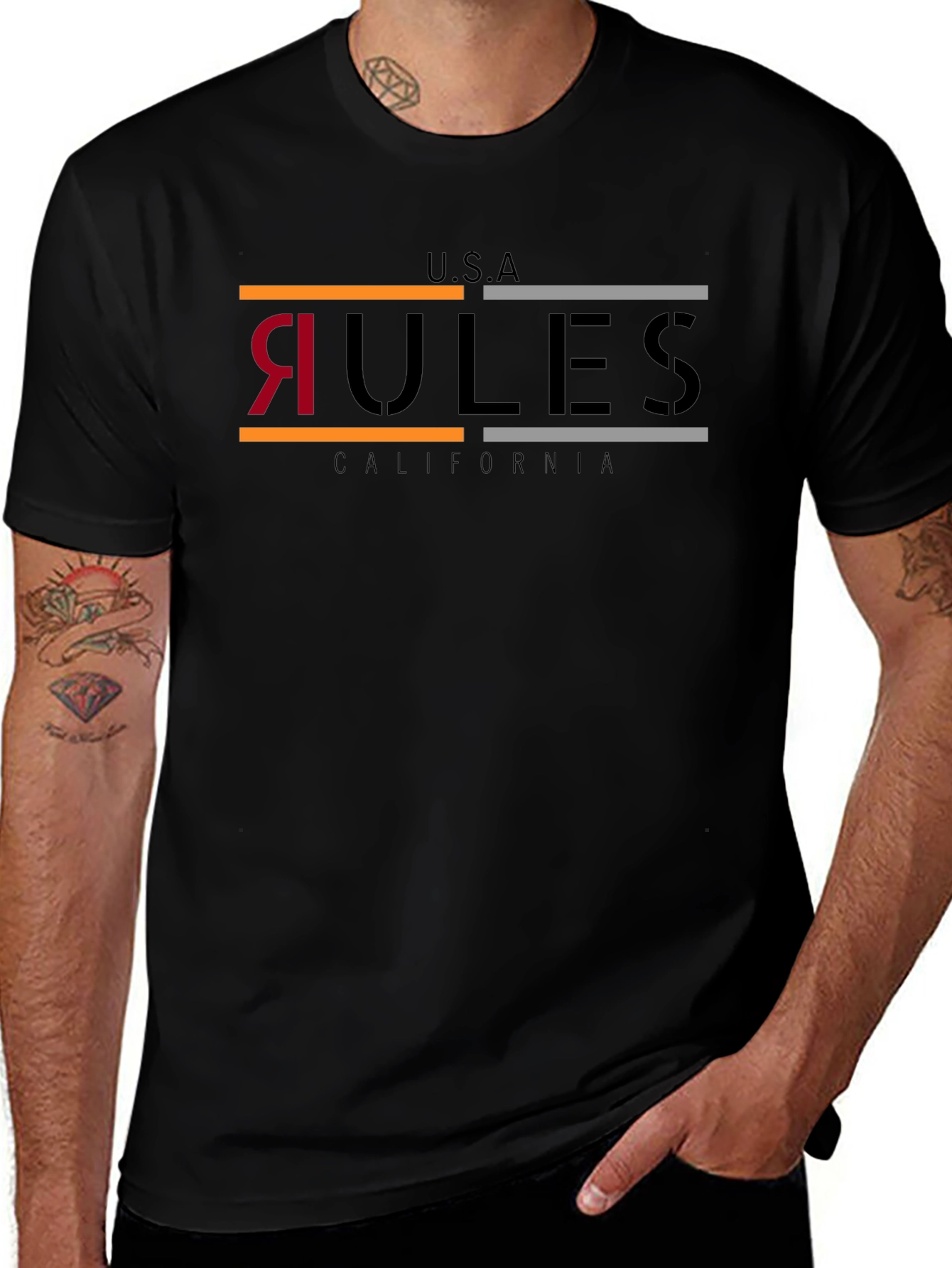Variant 20 of USA California Rules Graphic Tee - Modern Black T-Shirt