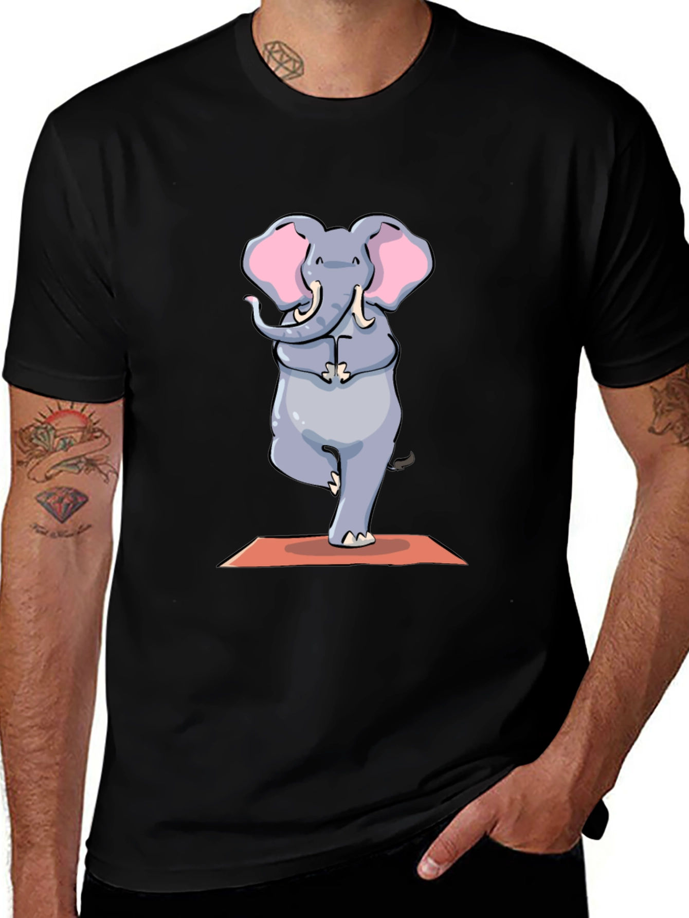 Variant 16 of Yoga Elephant Graphic Tee - Black Cotton T-Shirt