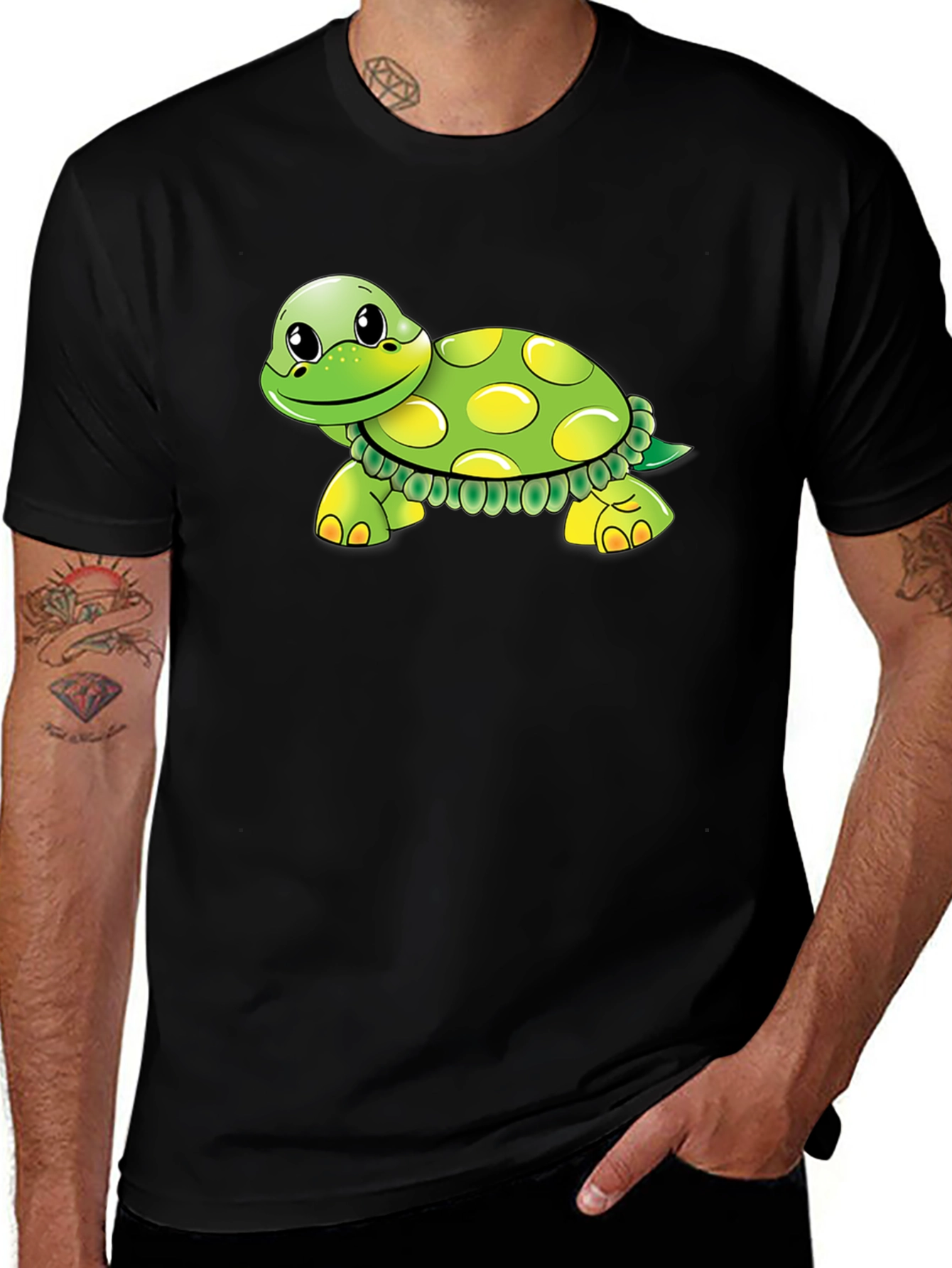 Variant 6 of Cute Turtle Graphic Tee - Black Cotton Blend Shirt