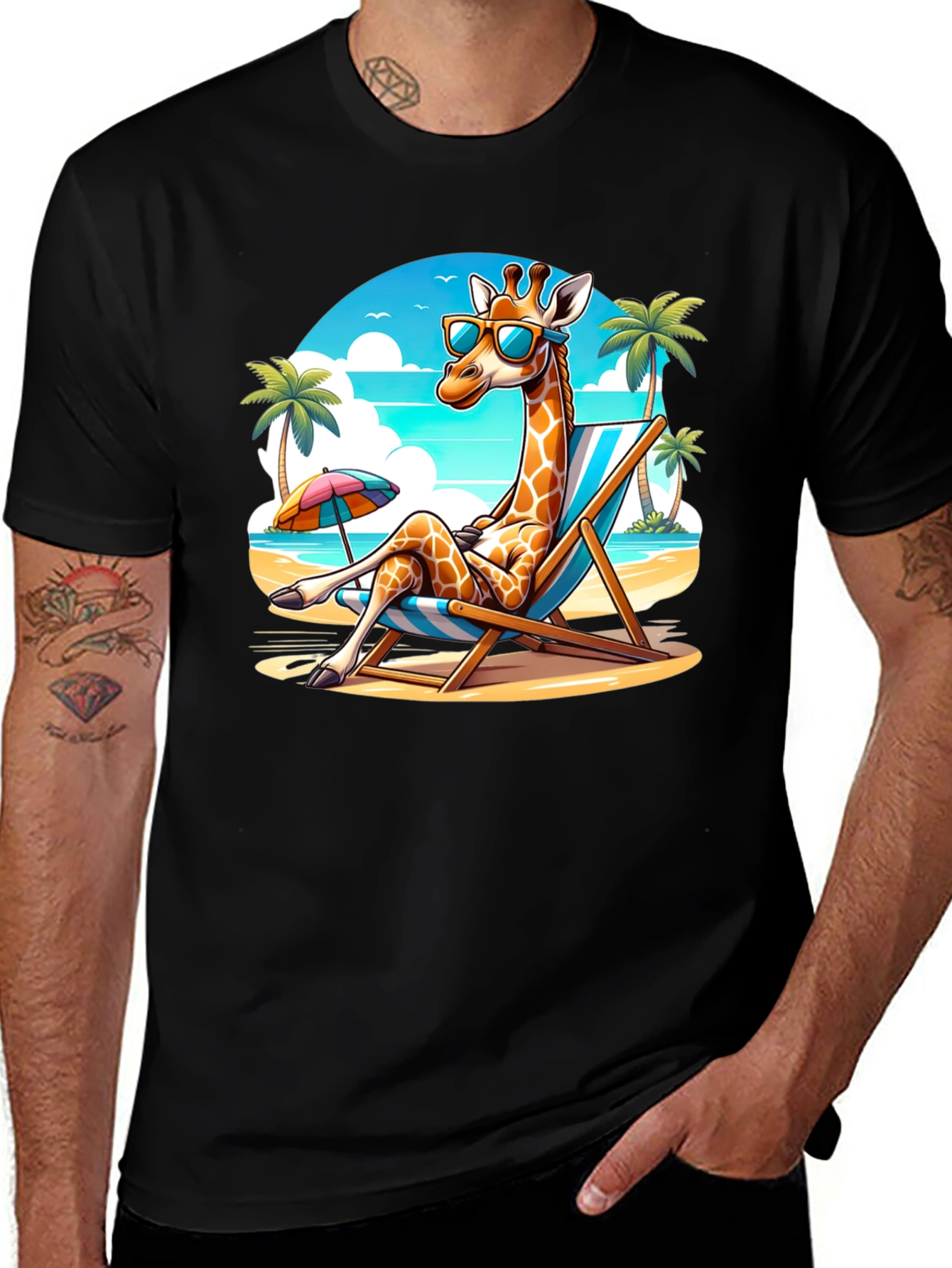 Variant 5 of Giraffe Beach Vacation T-Shirt