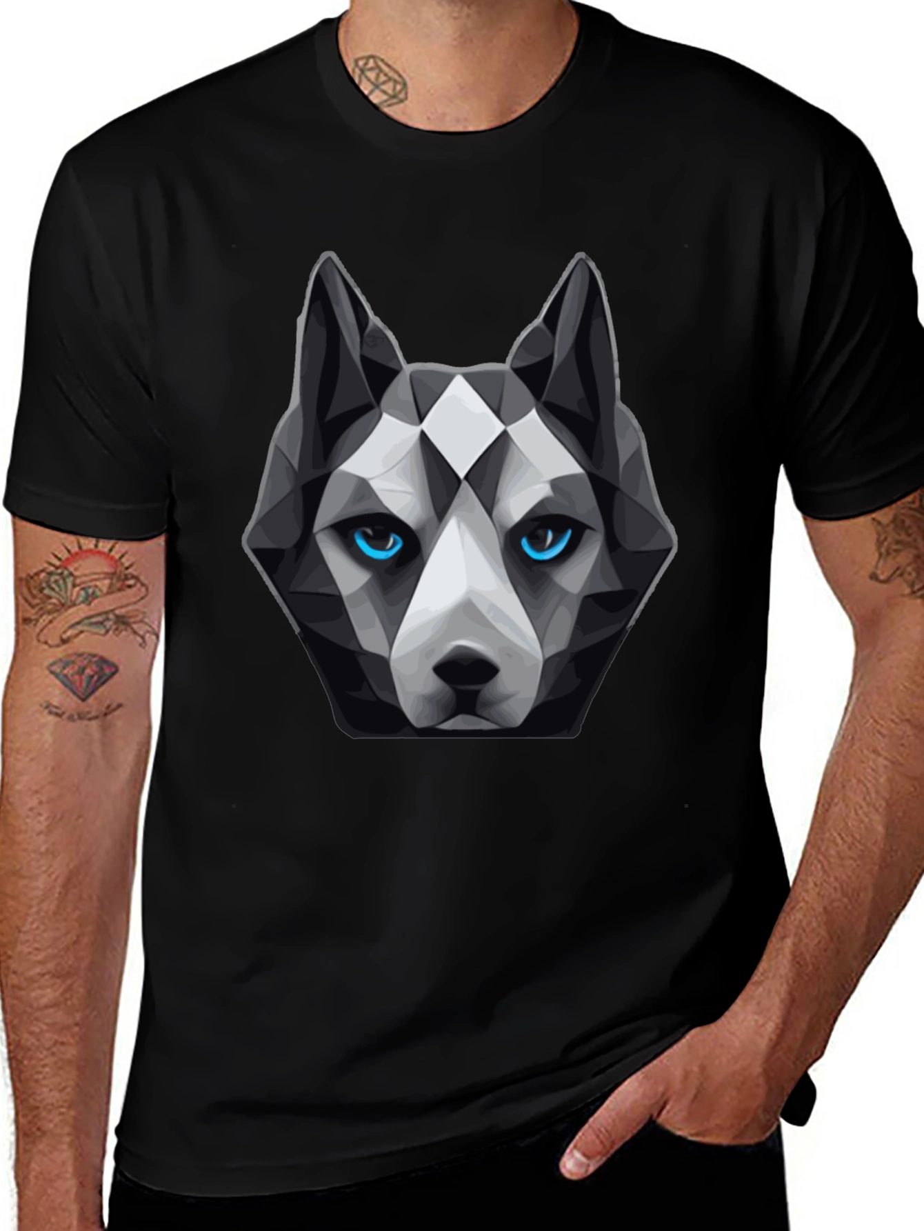 Geometric Husky Graphic Tee - Unique Dog Lover Design