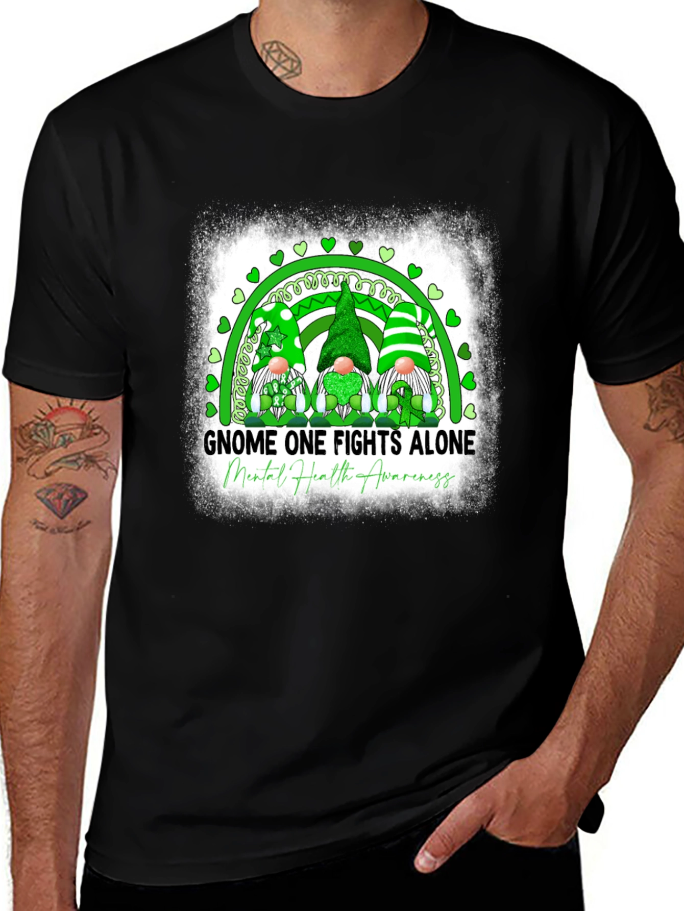 Variant 11 of Gnome One Fights Alone Mental Health Awareness T-Shirt