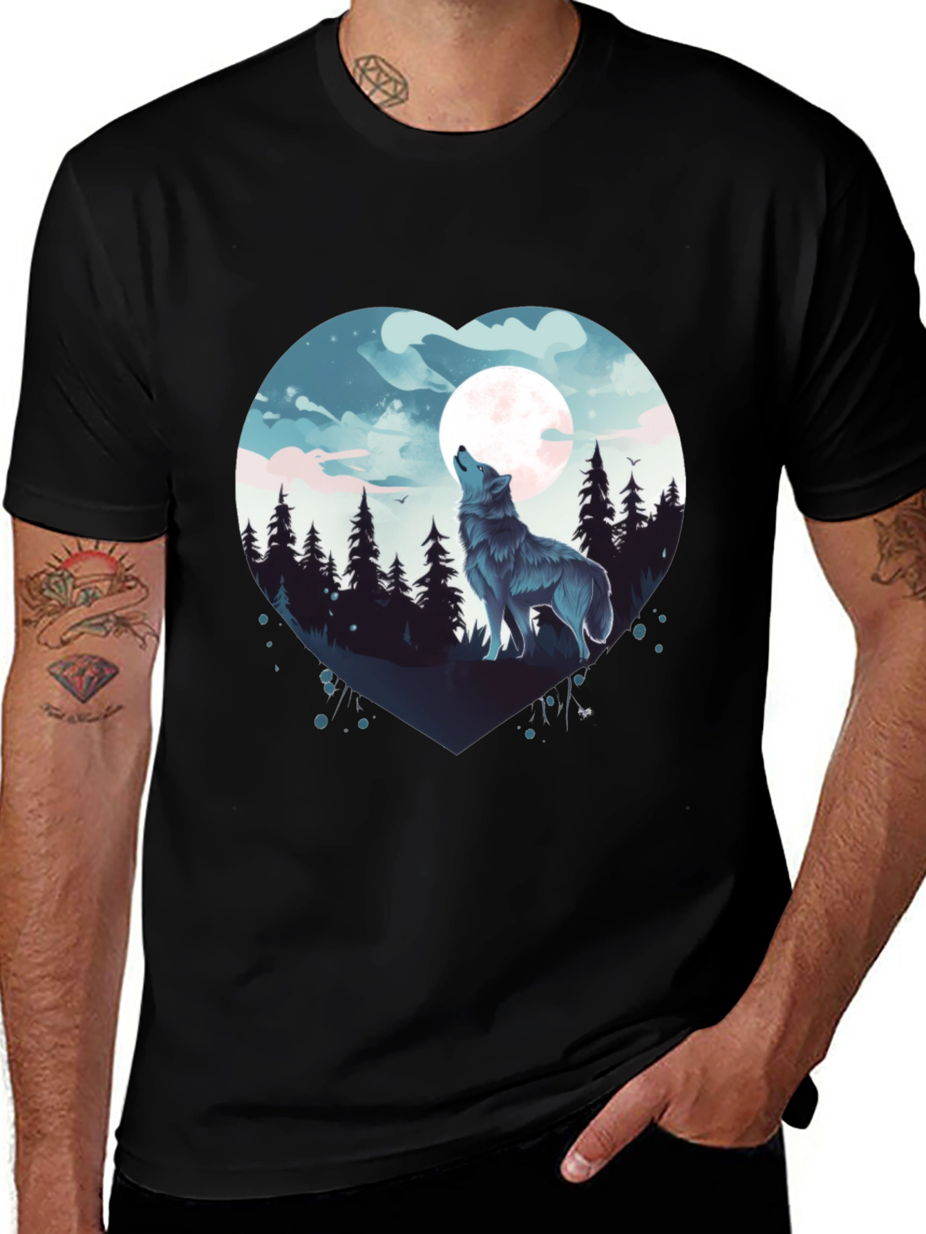 Variant 23 of Wolf Moon Heart Graphic Tee - Black