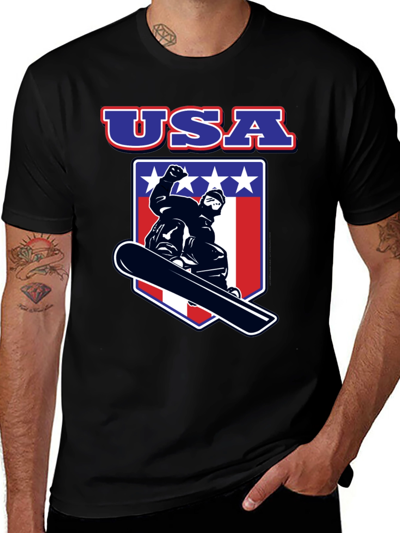 USA Snowboarder Graphic Tee - Patriotic Black T-Shirt