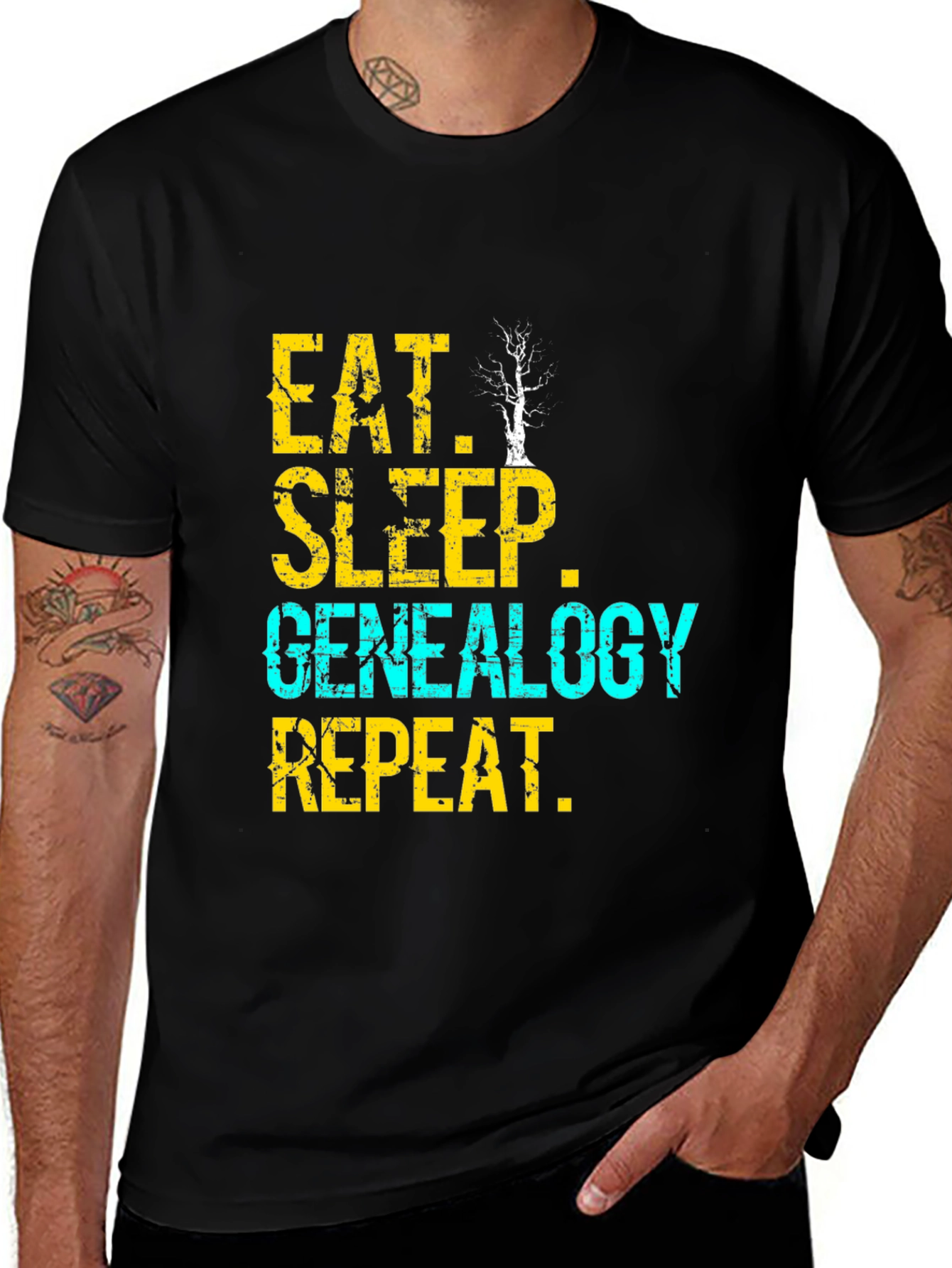 Variant 9 of Eat Sleep Genealogy Repeat T-Shirt - Black Graphic Tee