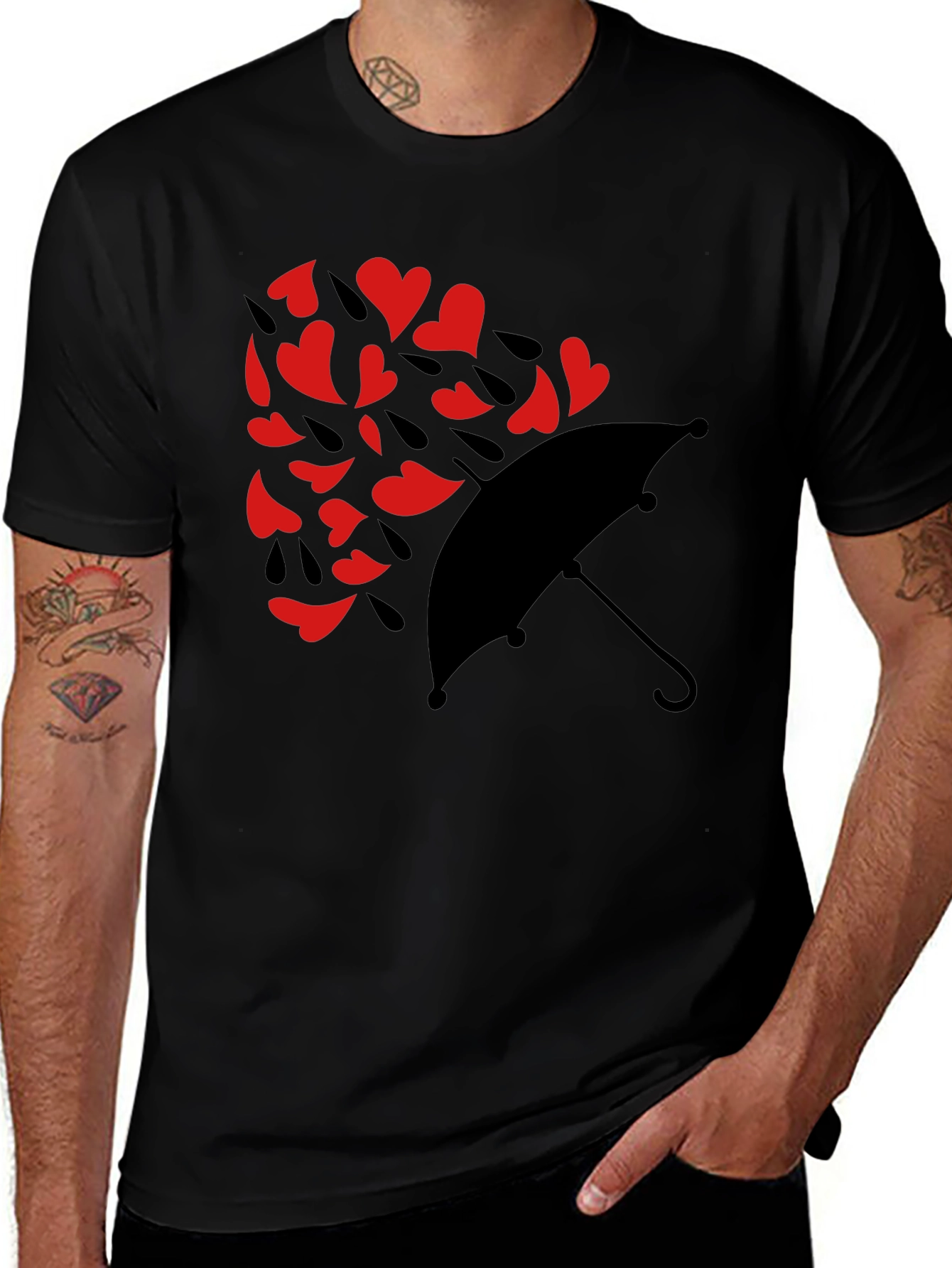 Variant 17 of Heart Rain Umbrella T-Shirt - Black