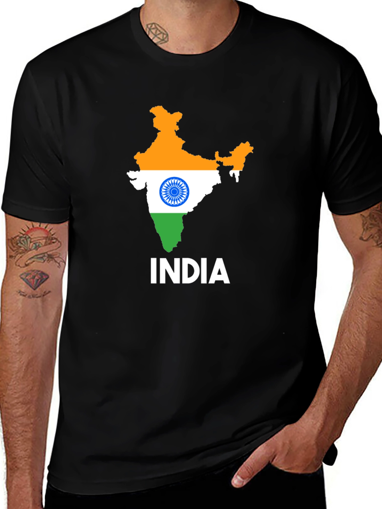India Flag Map Graphic T-Shirt - Black