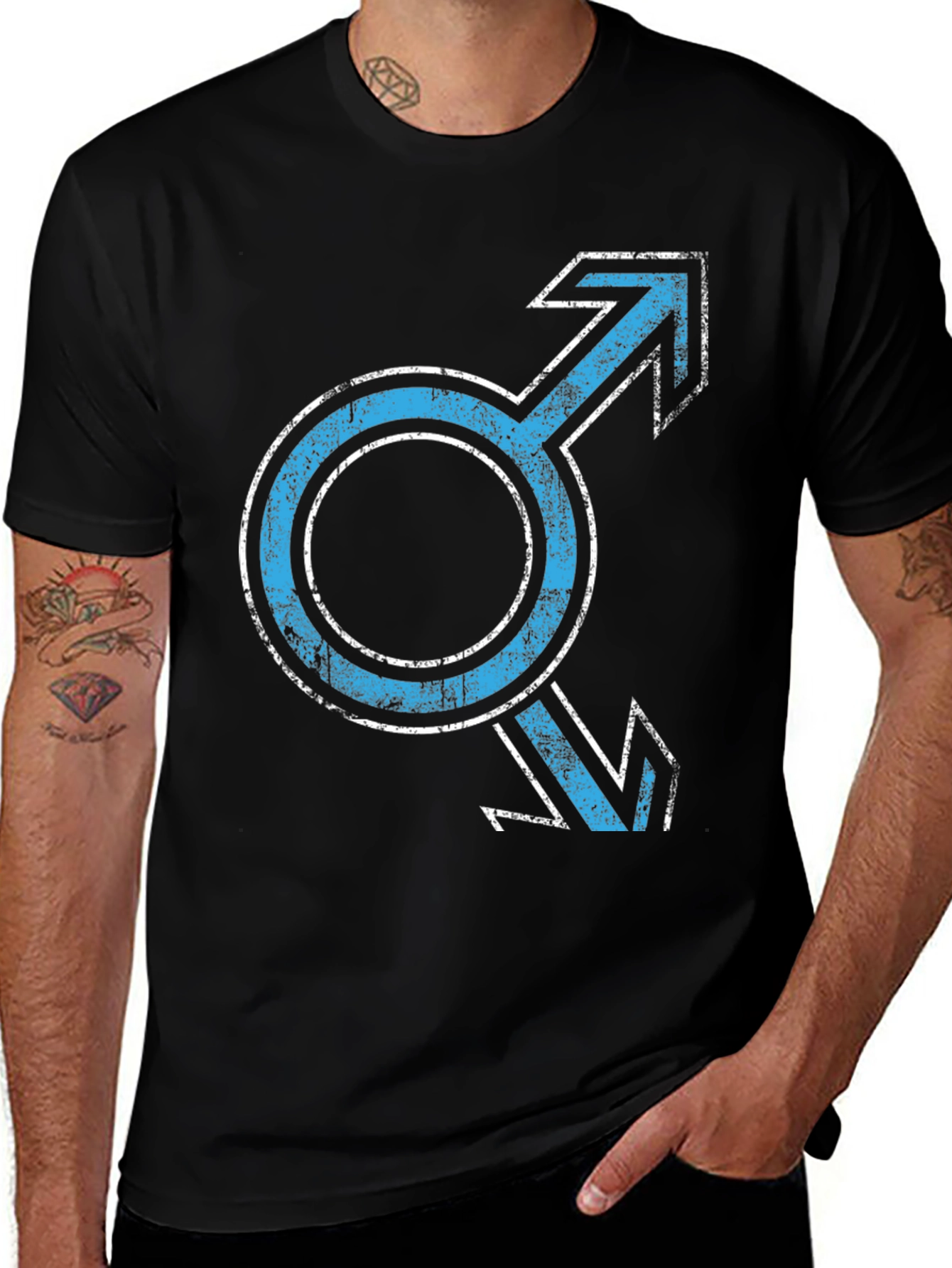 Double Male Symbol Graphic Tee - Black Cotton Blend