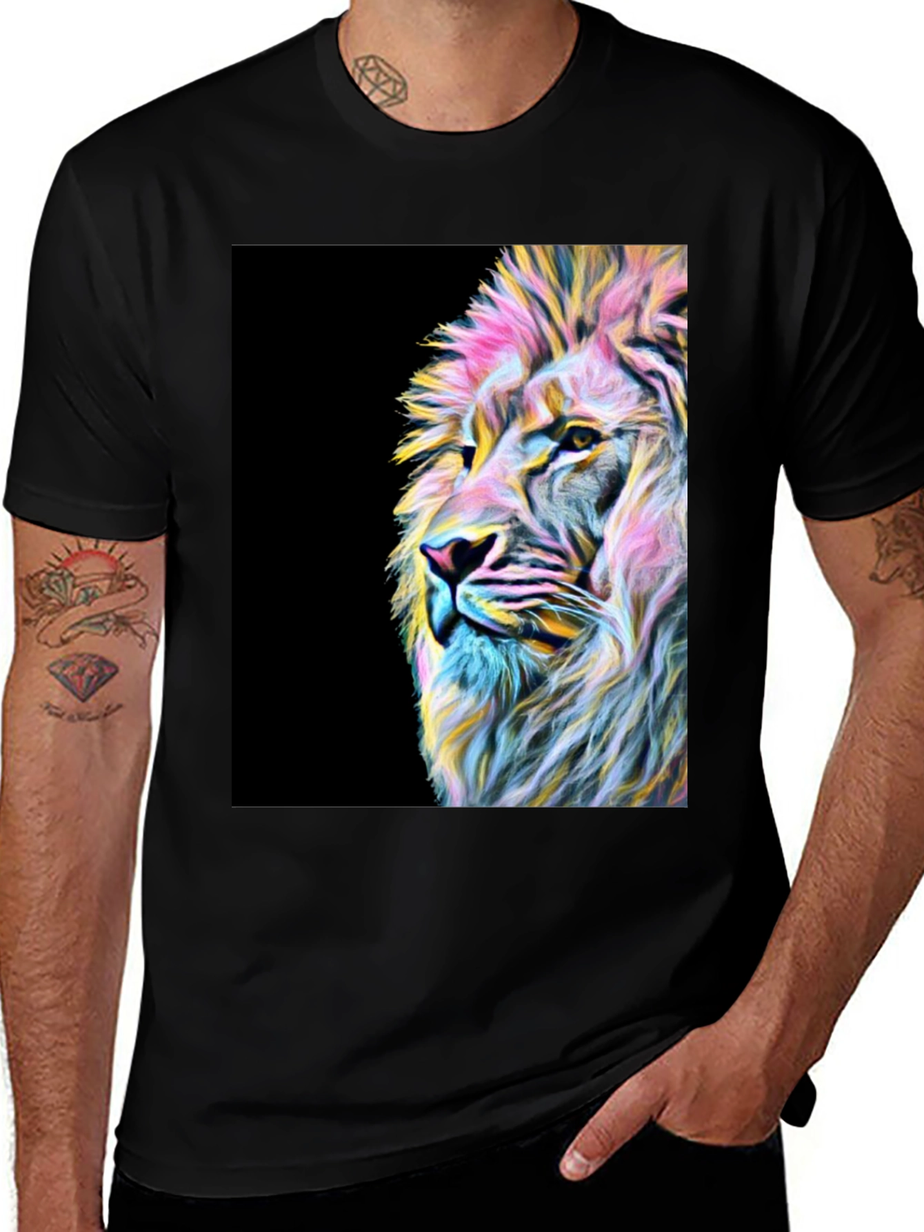 Variant 15 of Lion Art Graphic Tee - Men's Black T-Shirt