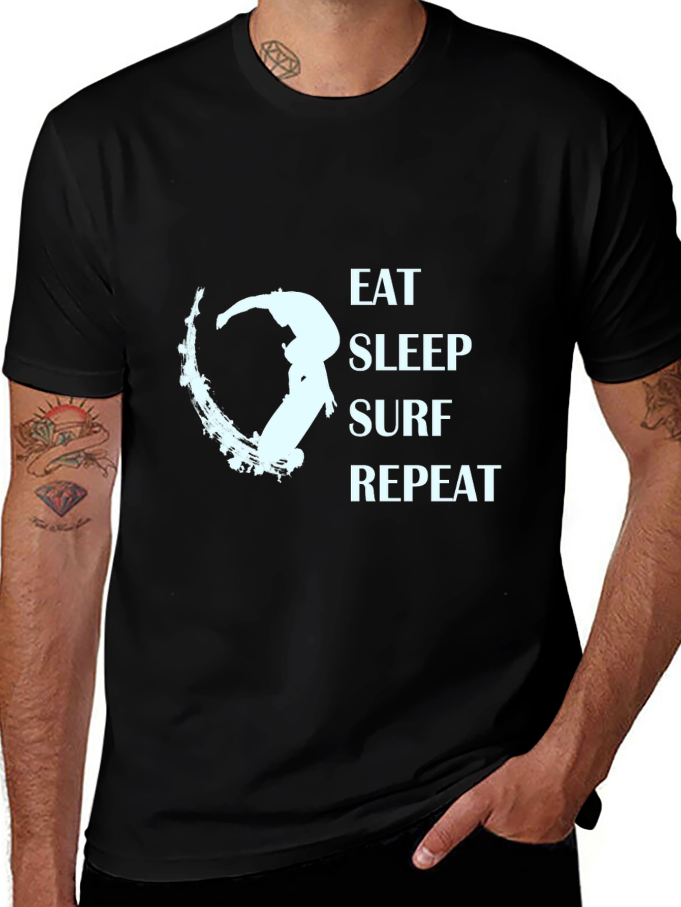 Eat Sleep Surf Repeat Graphic Tee - Black