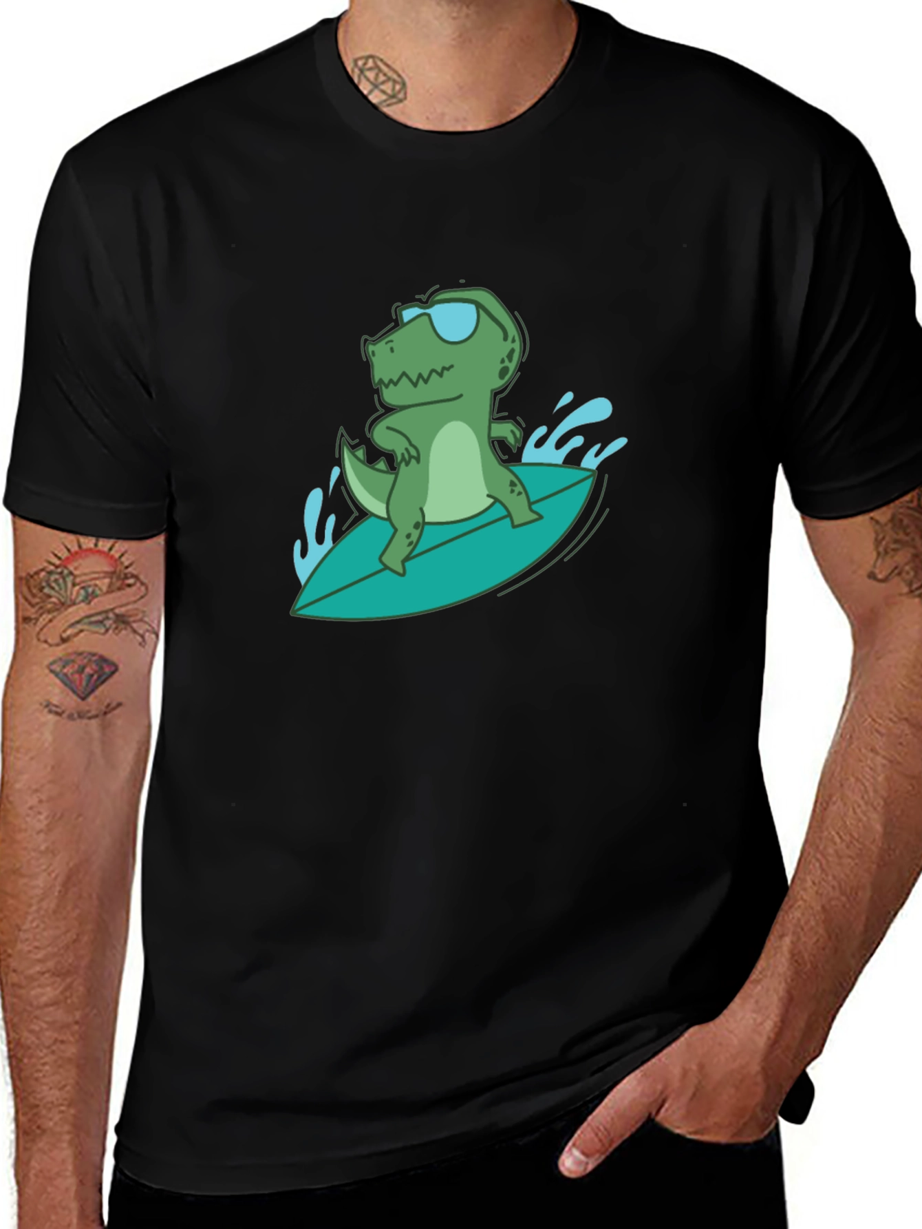 Variant 9 of Surfing Dino Tee - Cool Reptile in Shades
