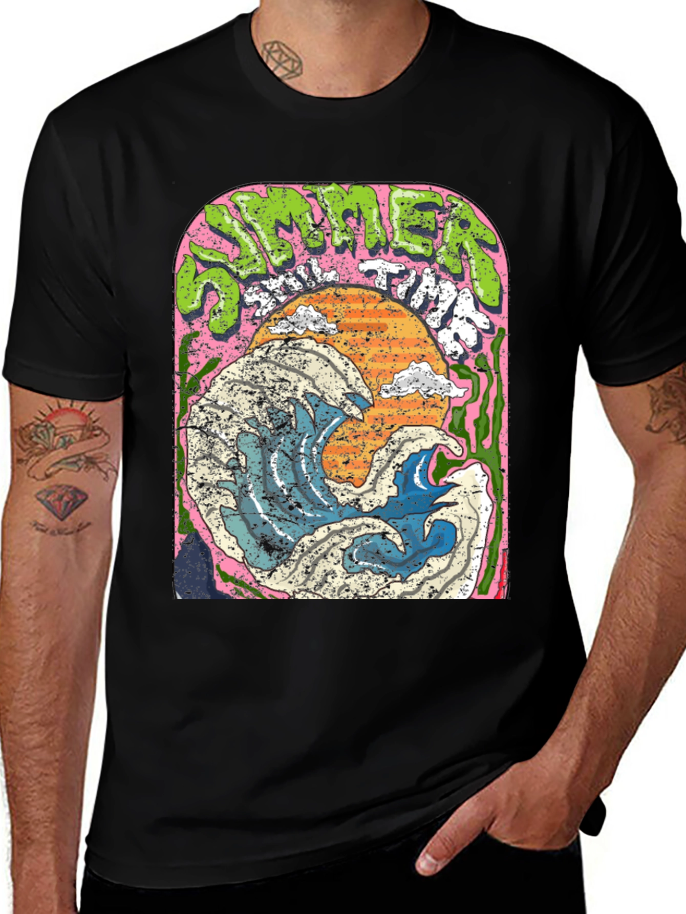 Variant 21 of Summer Time Wave Graphic Black T-Shirt