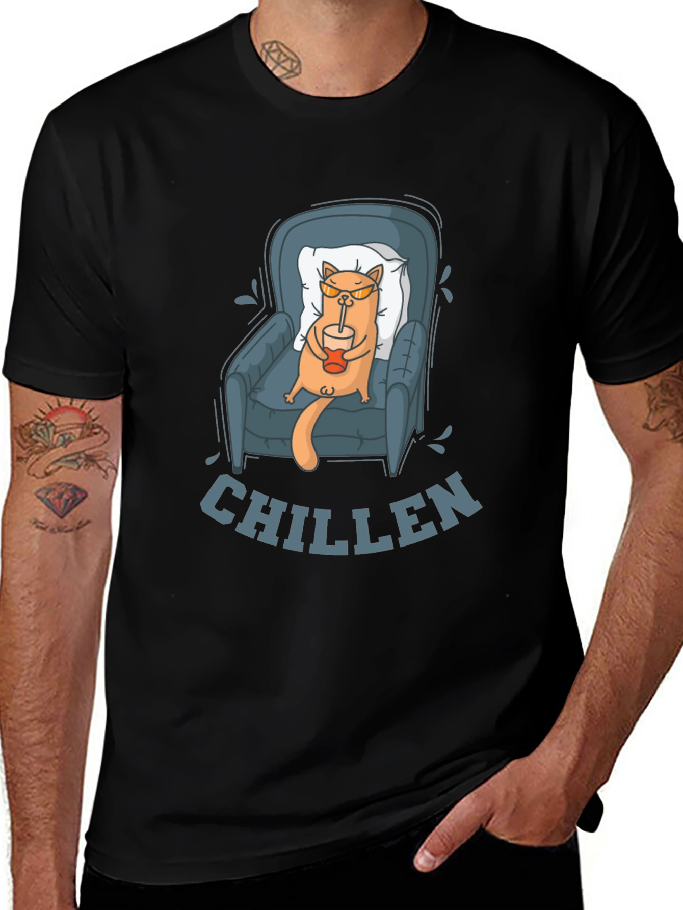 Variant 20 of Chill Cat Graphic Tee - Relaxed Fit Unisex T-Shirt
