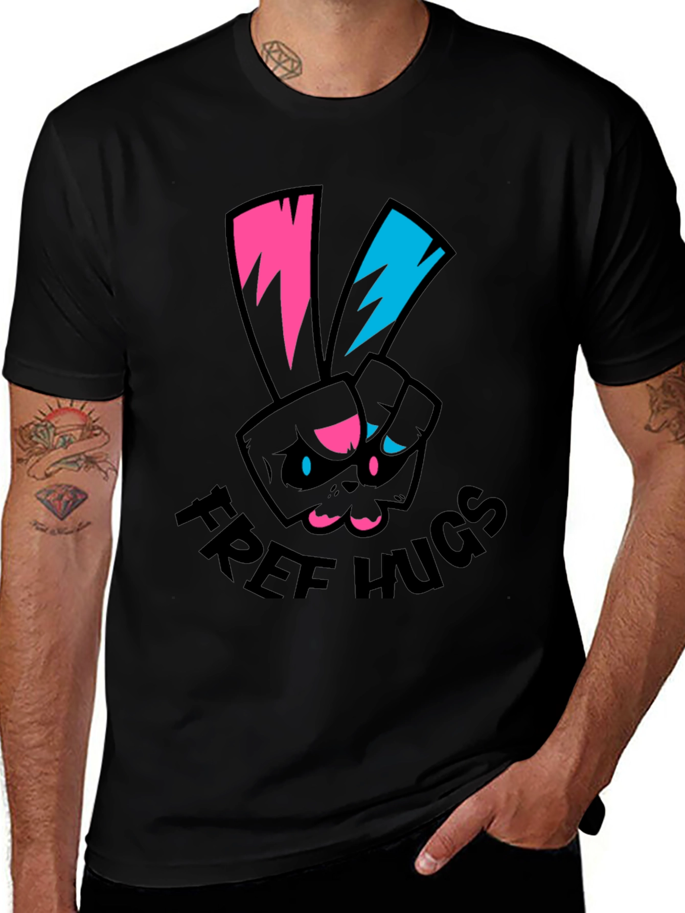 Free Hugs Graphic T-Shirt - Black Cotton Tee