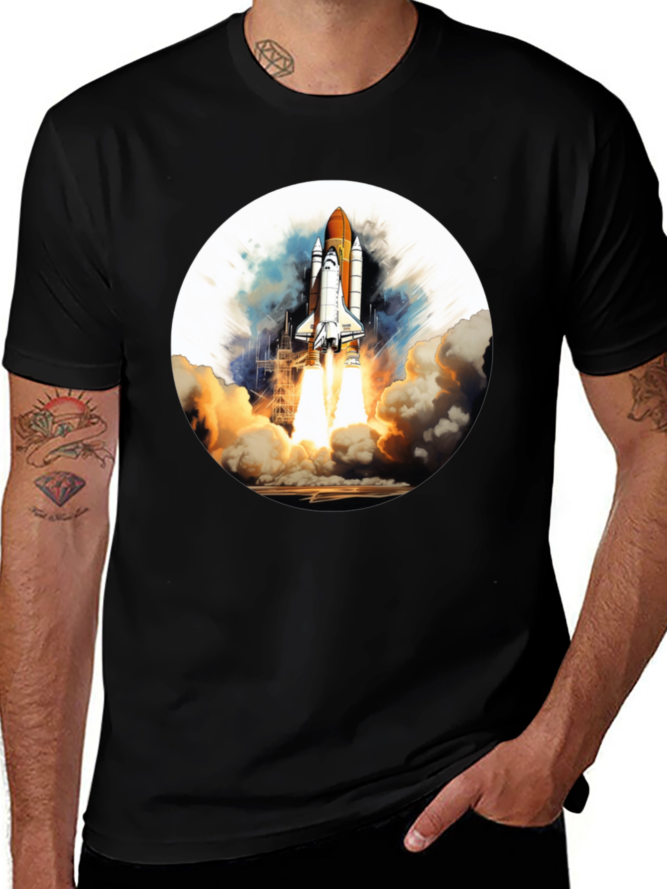 Variant 17 of Space Shuttle Launch Graphic Tee - Bold Black T-Shirt