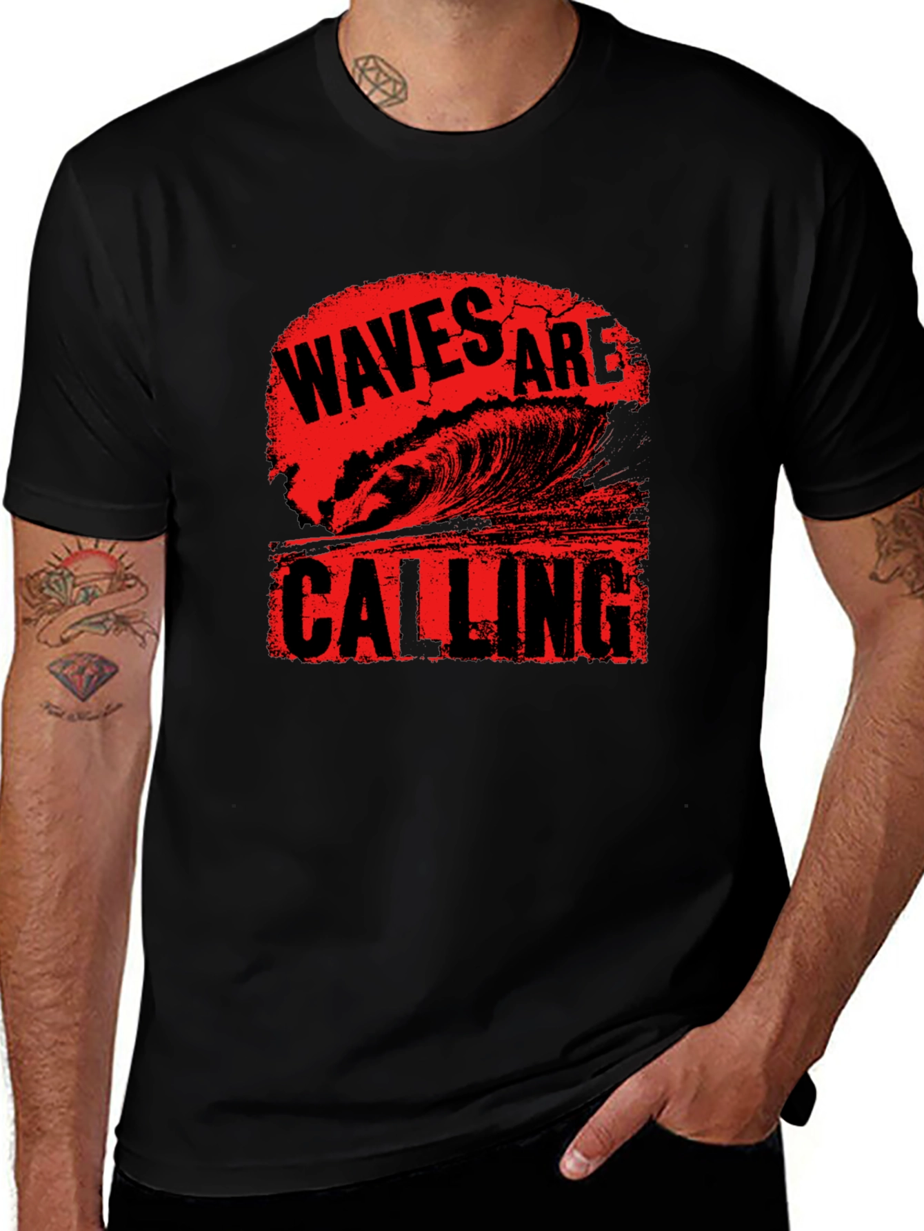 Variant 25 of Waves Are Calling Black Graphic Tee Shirt