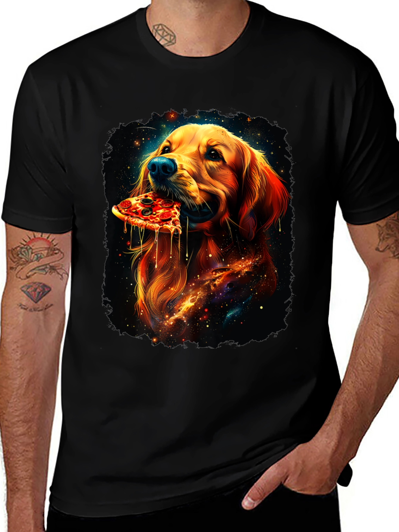 Dog Eating Pizza Graphic Tee - Unique Print