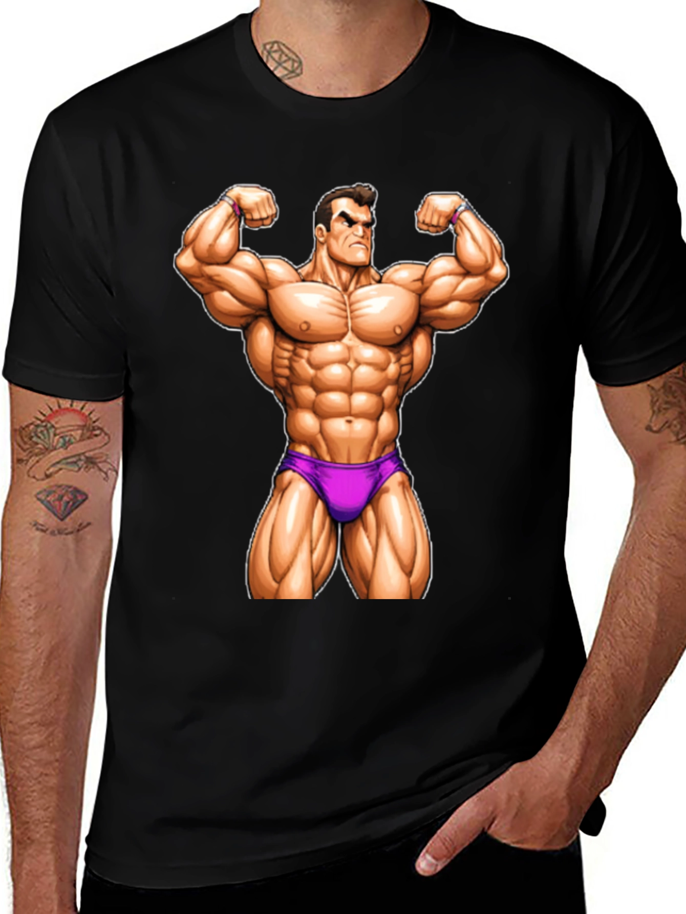 Muscle Man Cartoon Graphic T-Shirt