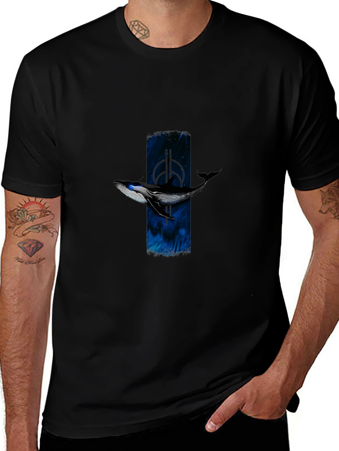 Variant 28 of Whale Graphic Black T-Shirt - Stylish Crew Neck
