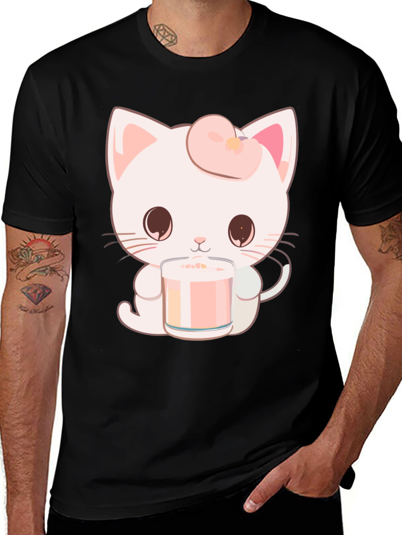 Variant 22 of Cute Kawaii Cat T-Shirt - Drink Milk