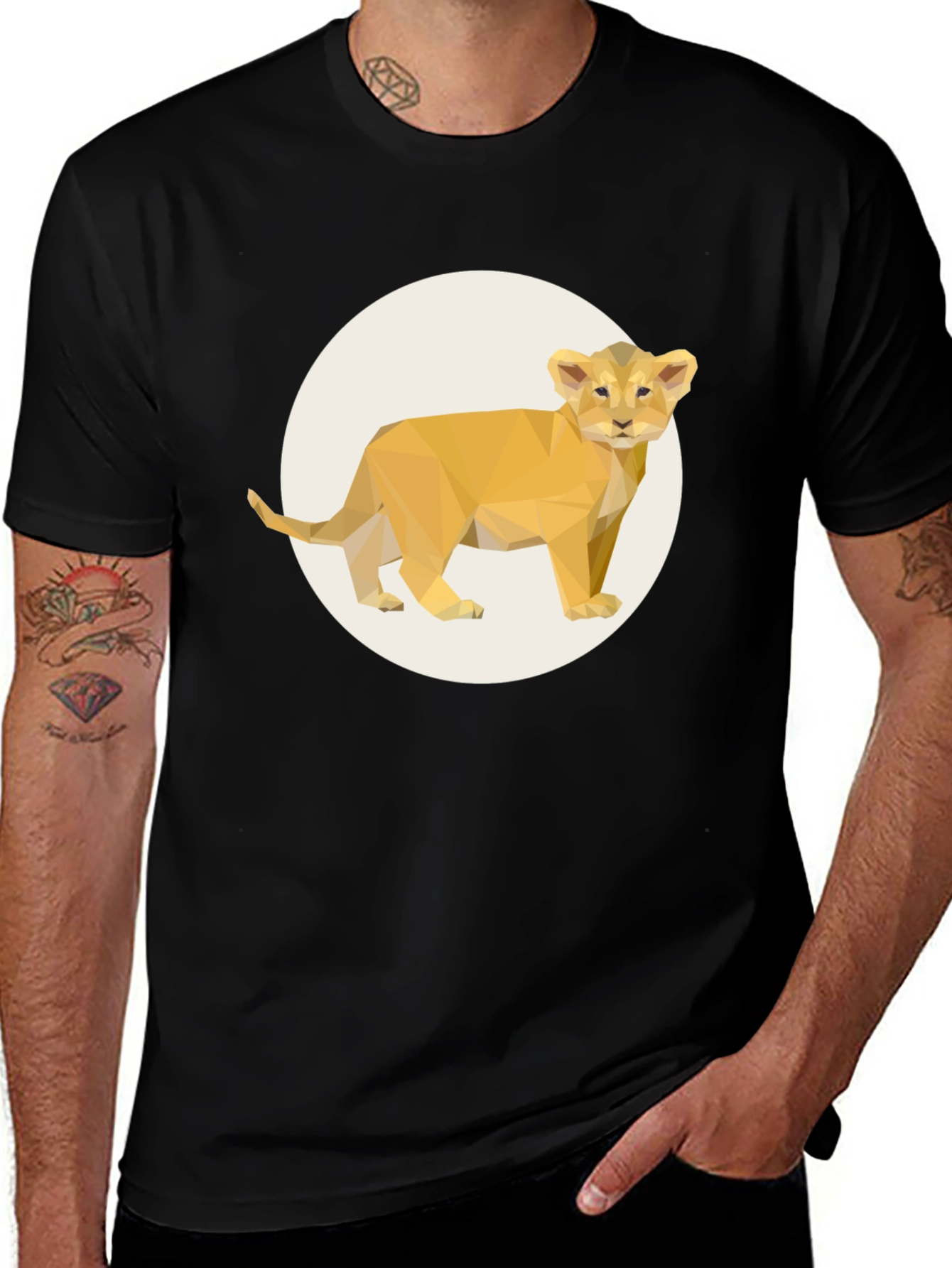 Variant 11 of Geometric Lion Cub T-Shirt - Black