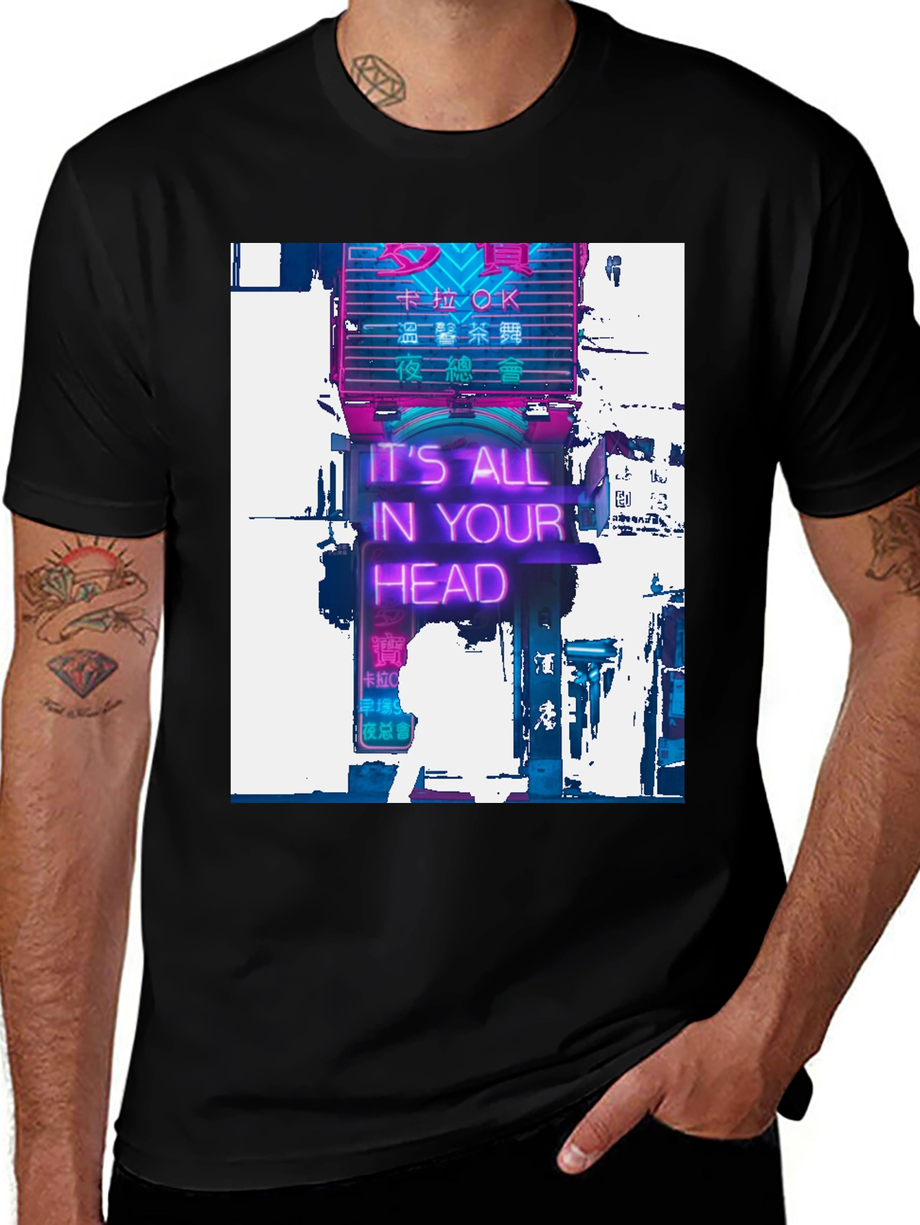 Variant 17 of Cyberpunk Neon T-Shirt - "It's All In Your Head"