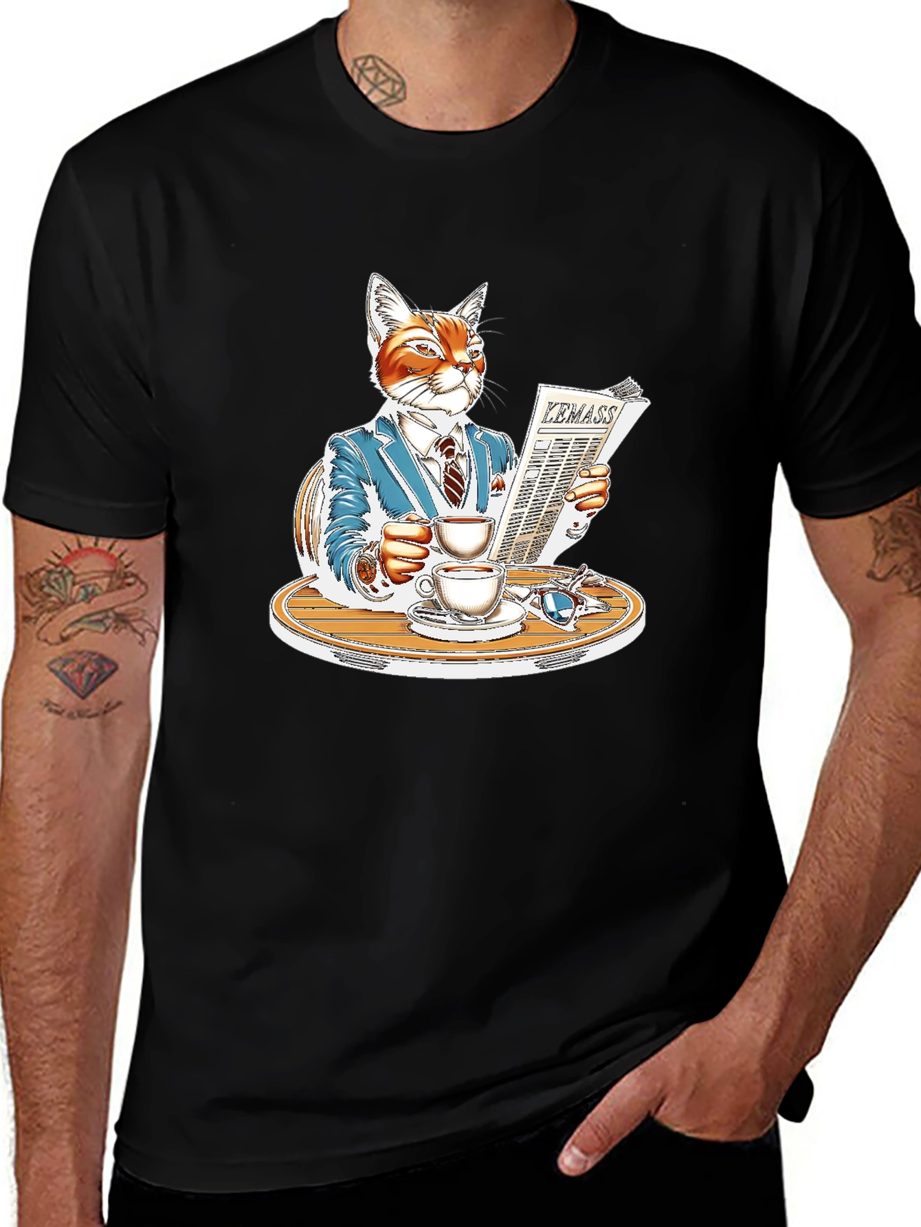 Variant 19 of Sophisticated Cat Reading Newspaper T-Shirt