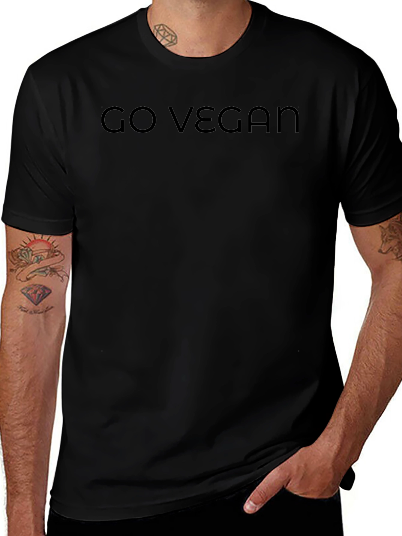Variant 11 of Go Vegan Black T-Shirt - Stylish Vegan Statement Tee