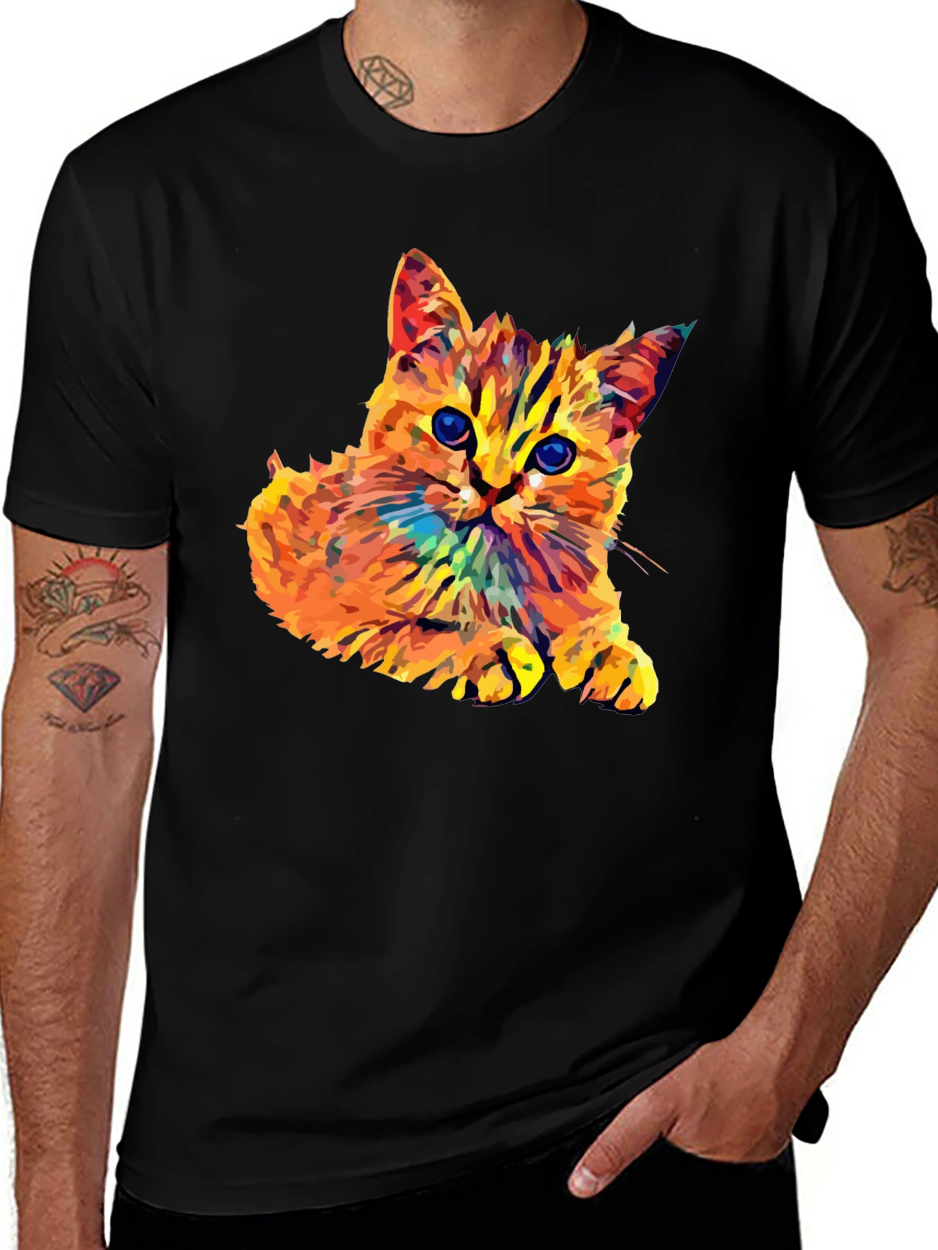 Variant 27 of Colorful Cat Graphic Tee - Trendy Men's T-Shirt