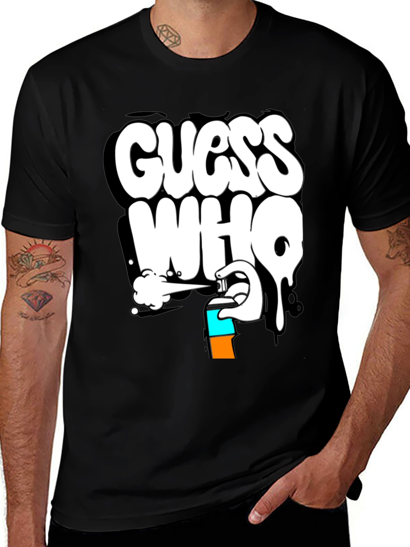 Variant 12 of Guess Who Graffiti T-Shirt - Black Cotton Graphic Tee
