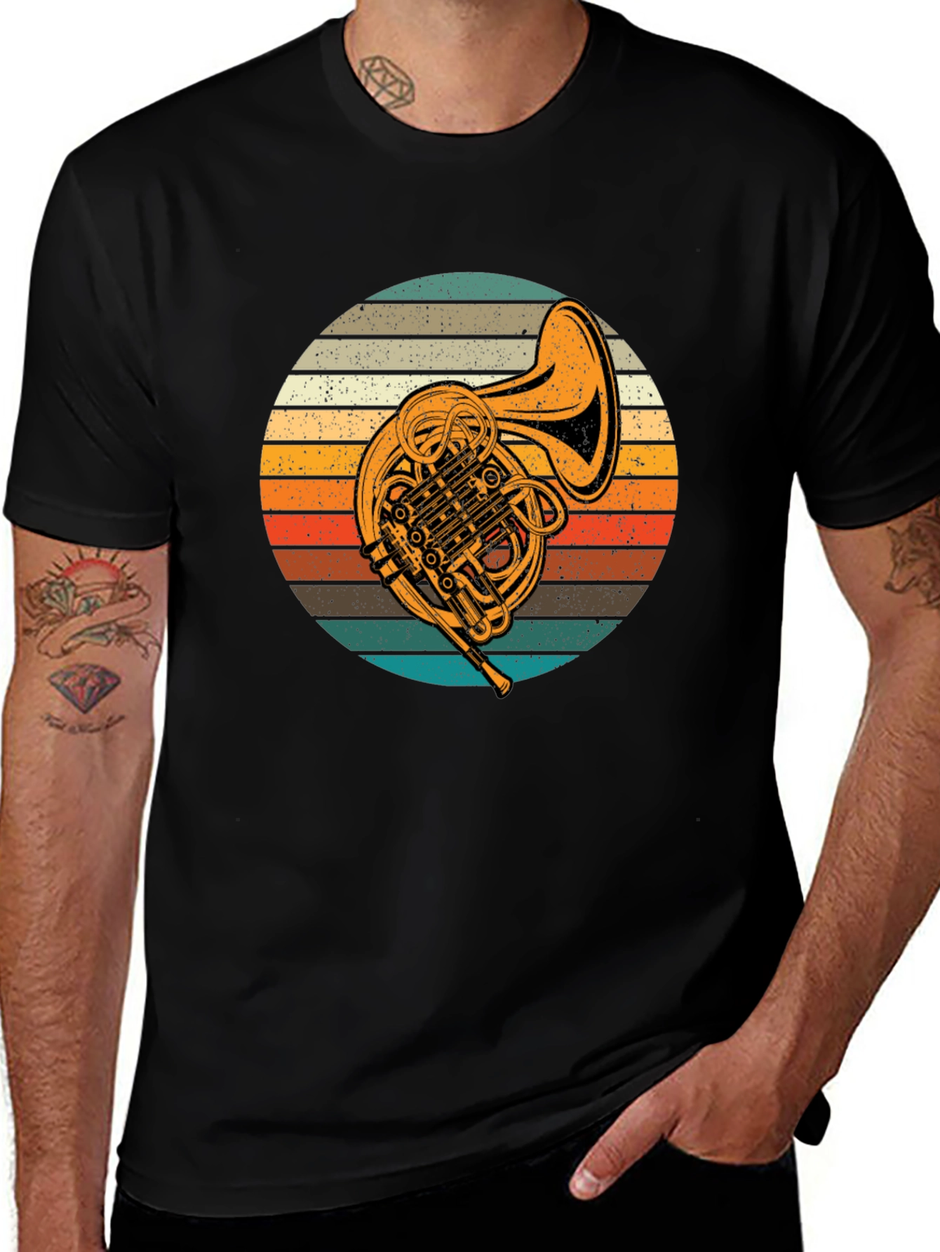 Variant 2 of French Horn Sunset Graphic Tee - Musician Gift