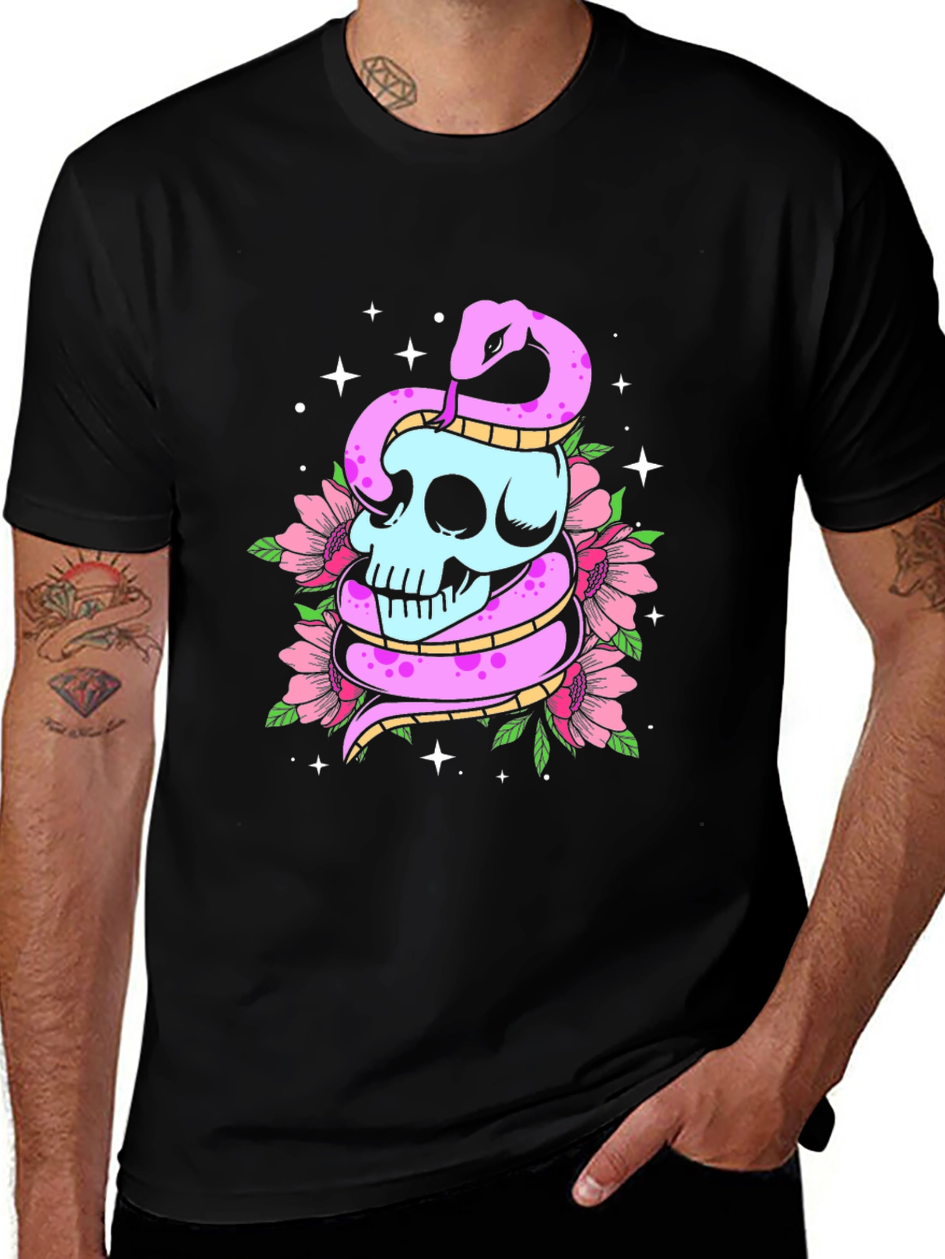 Variant 7 of Skull & Snake Graphic Tee - Men's Black T-Shirt