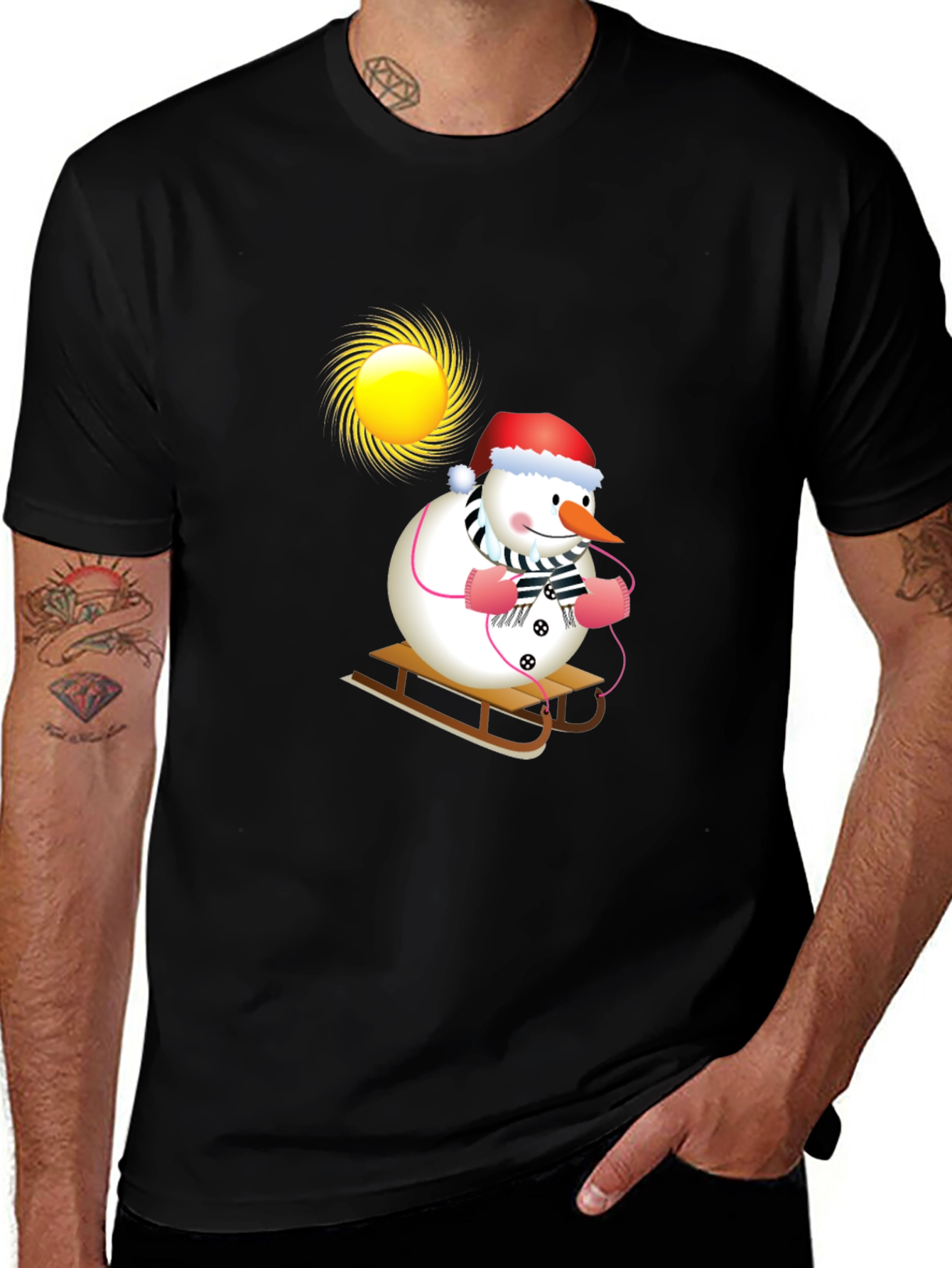 Variant 11 of Festive Snowman Sledding T-Shirt - Holiday Cheer