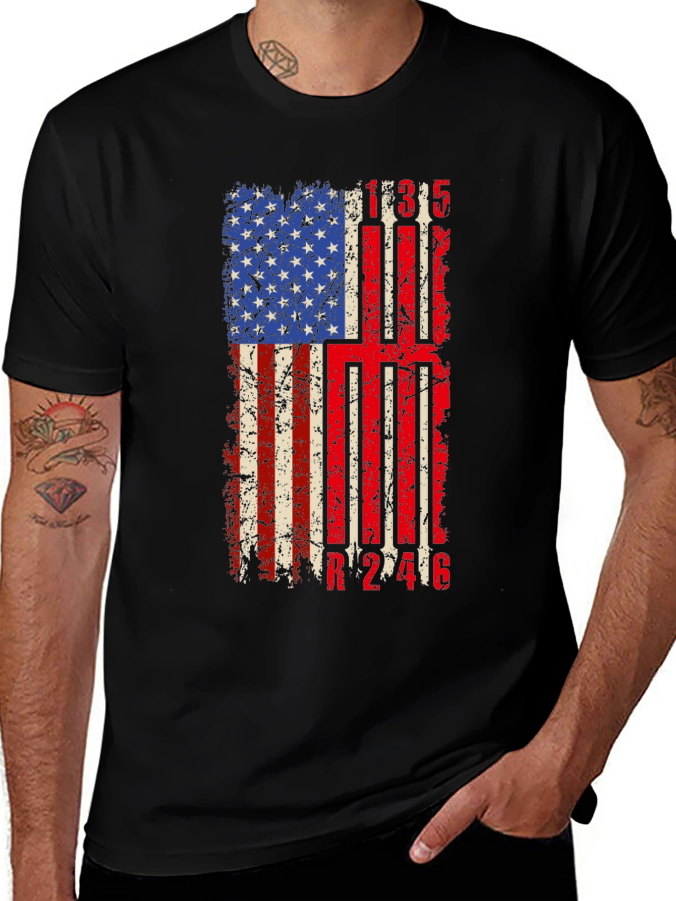 Variant 6 of Distressed American Flag Barcode Graphic T-Shirt