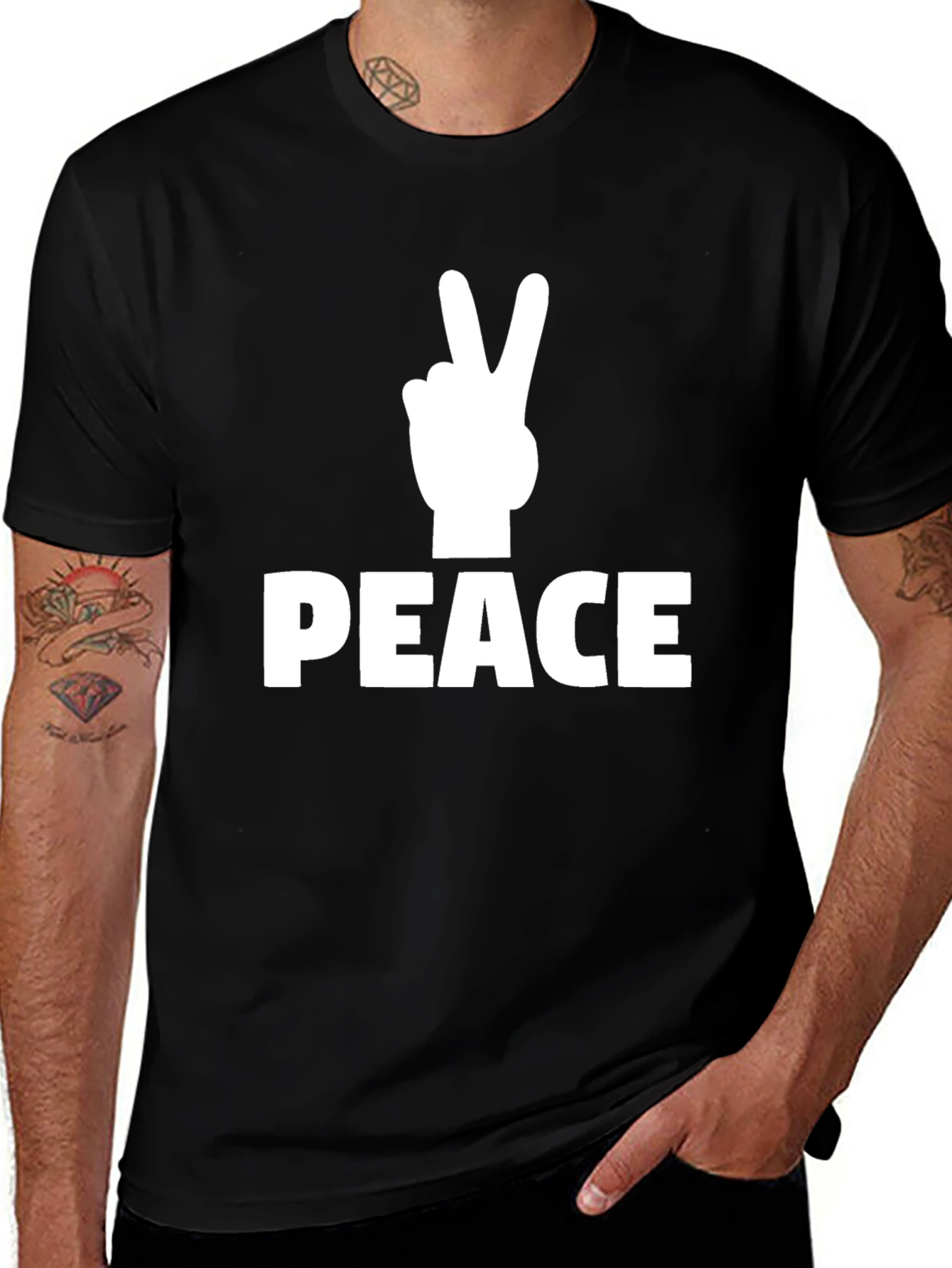 Variant 11 of Peace Sign Graphic T-Shirt - Black Casual Tee