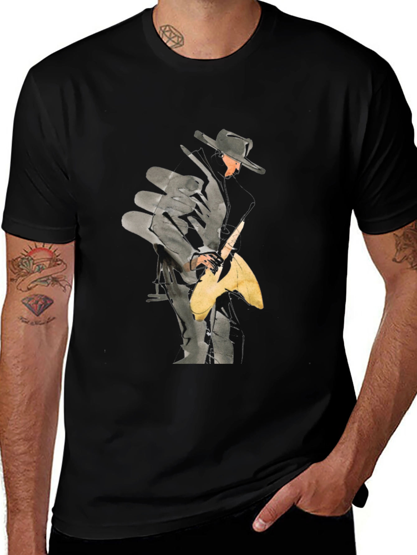Variant 28 of Guitar Player Graphic Black T-Shirt