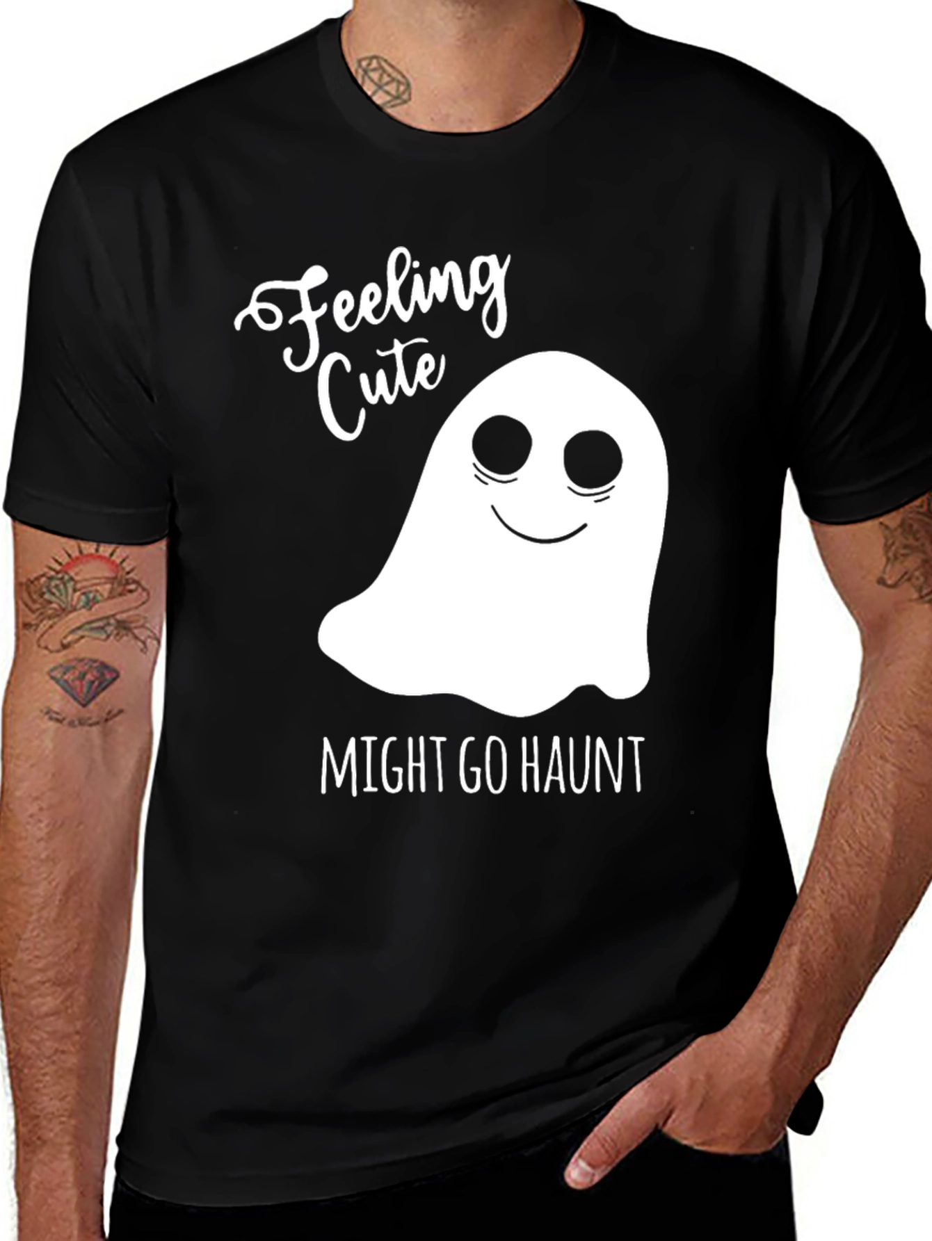 Feeling Cute Ghost Graphic Tee - Halloween Shirt
