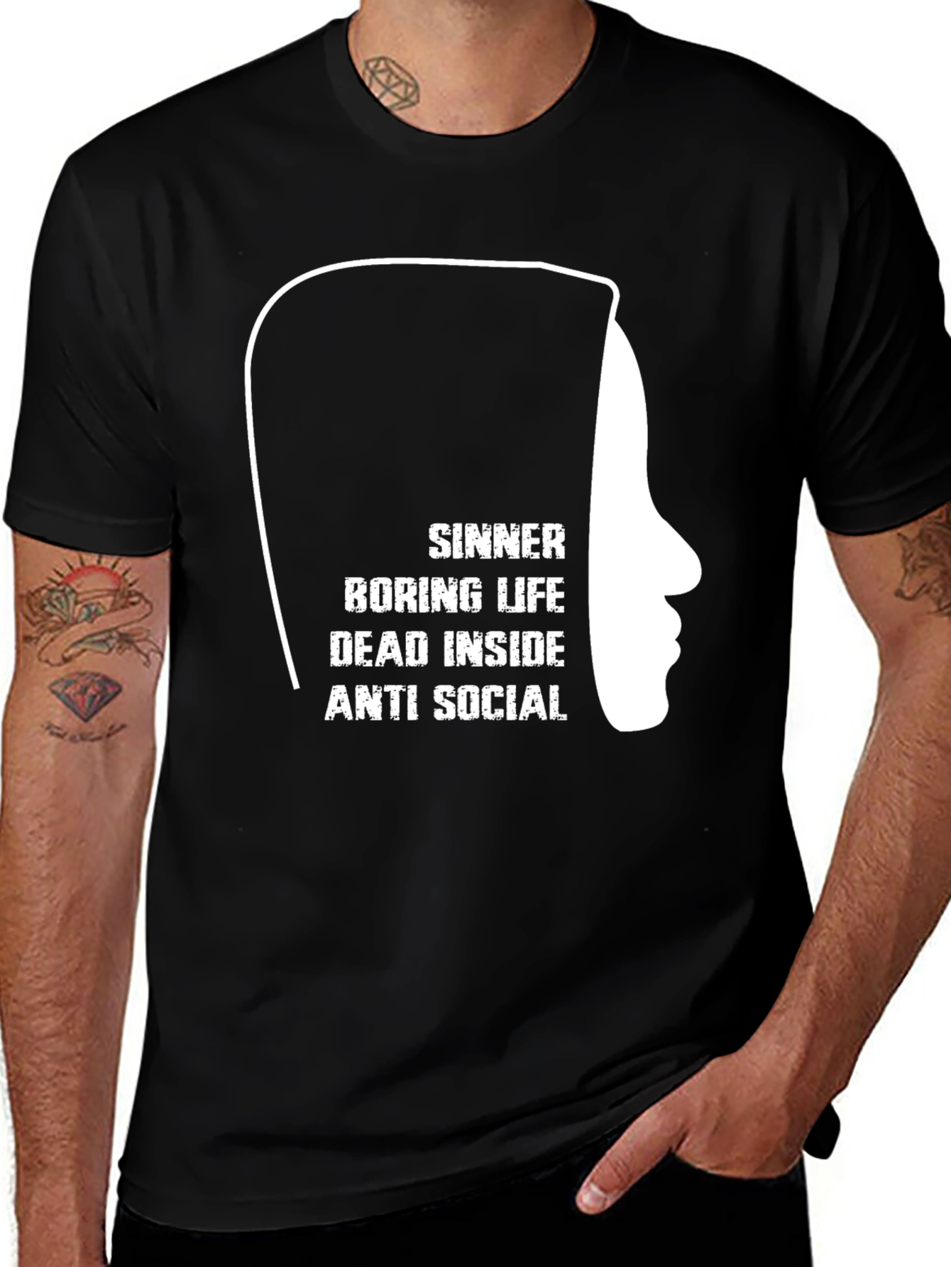 Variant 30 of Sinner Anti-Social Graphic Print Black T-Shirt
