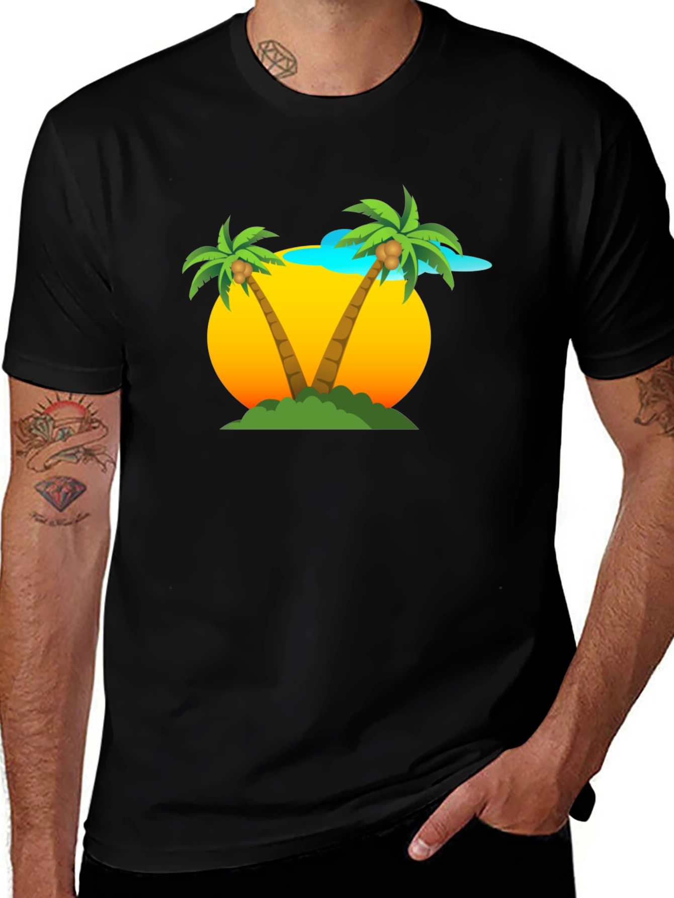 Variant 2 of Tropical Palm Tree Graphic Tee - Black