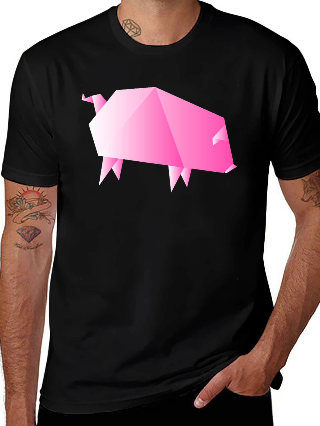 Variant 23 of Origami Pig Graphic Tee - Black Cotton Casual Shirt