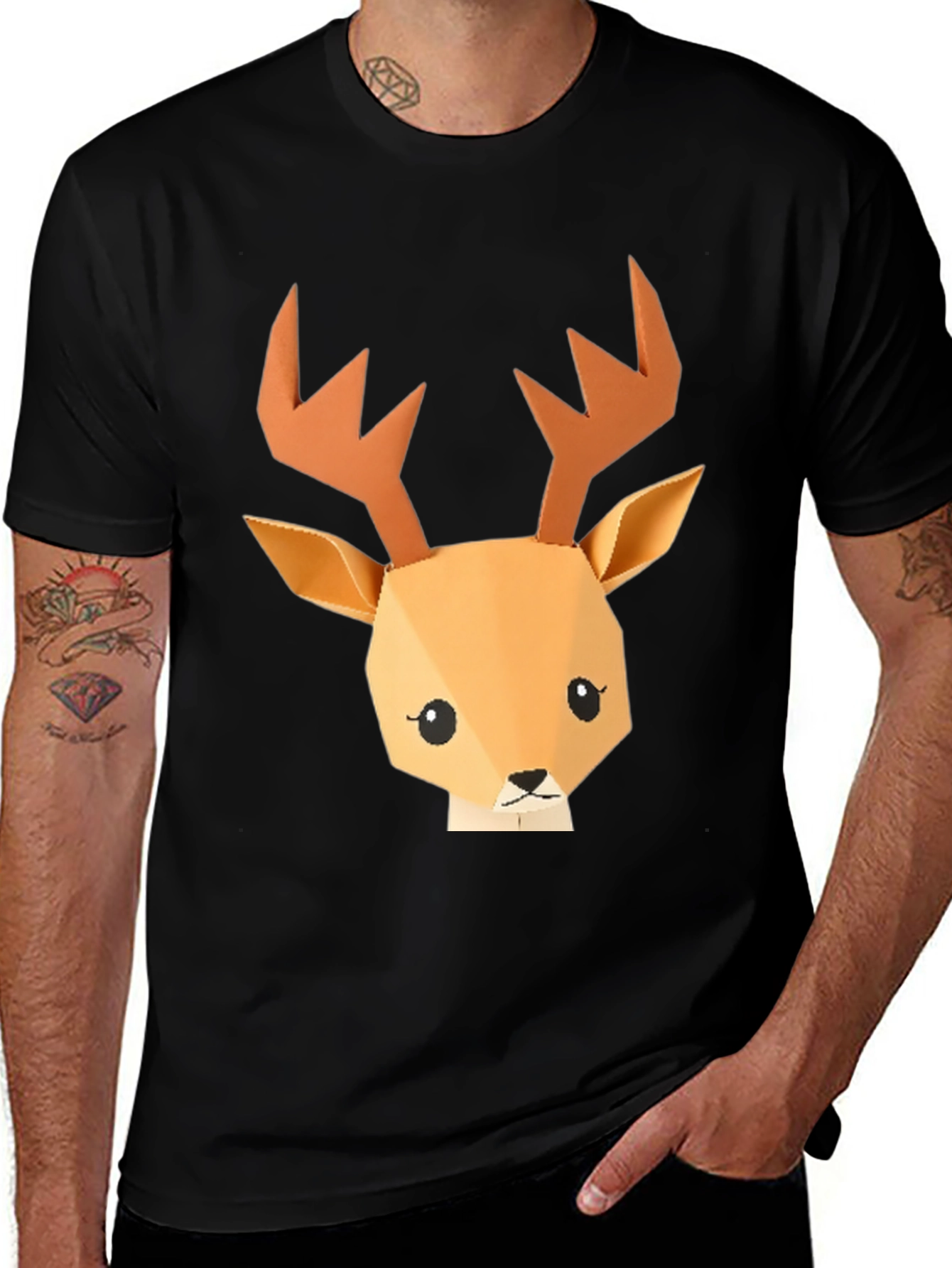 Geometric Deer Graphic Tee - Black