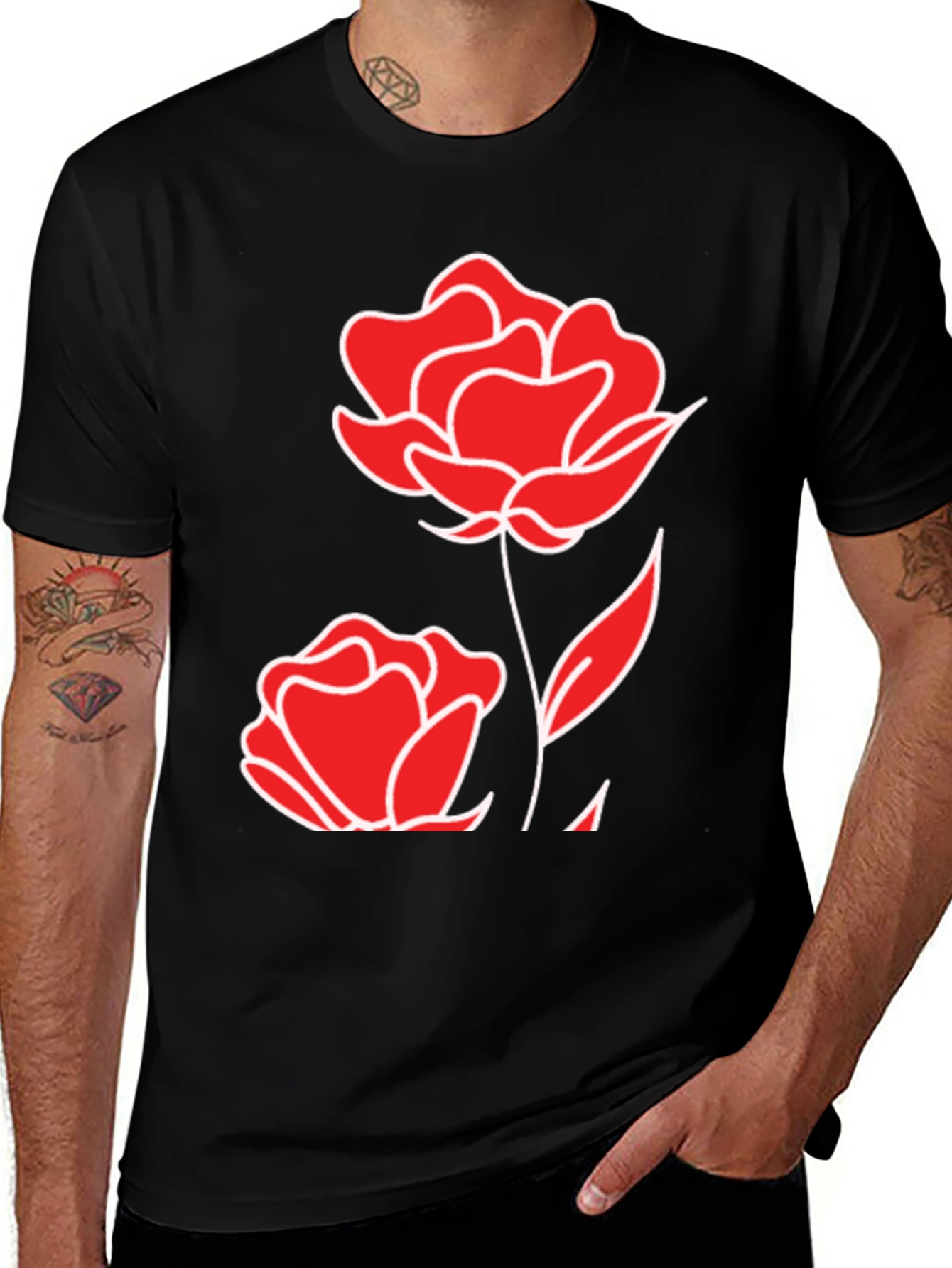 Variant 19 of Black T-Shirt with Red Rose Design