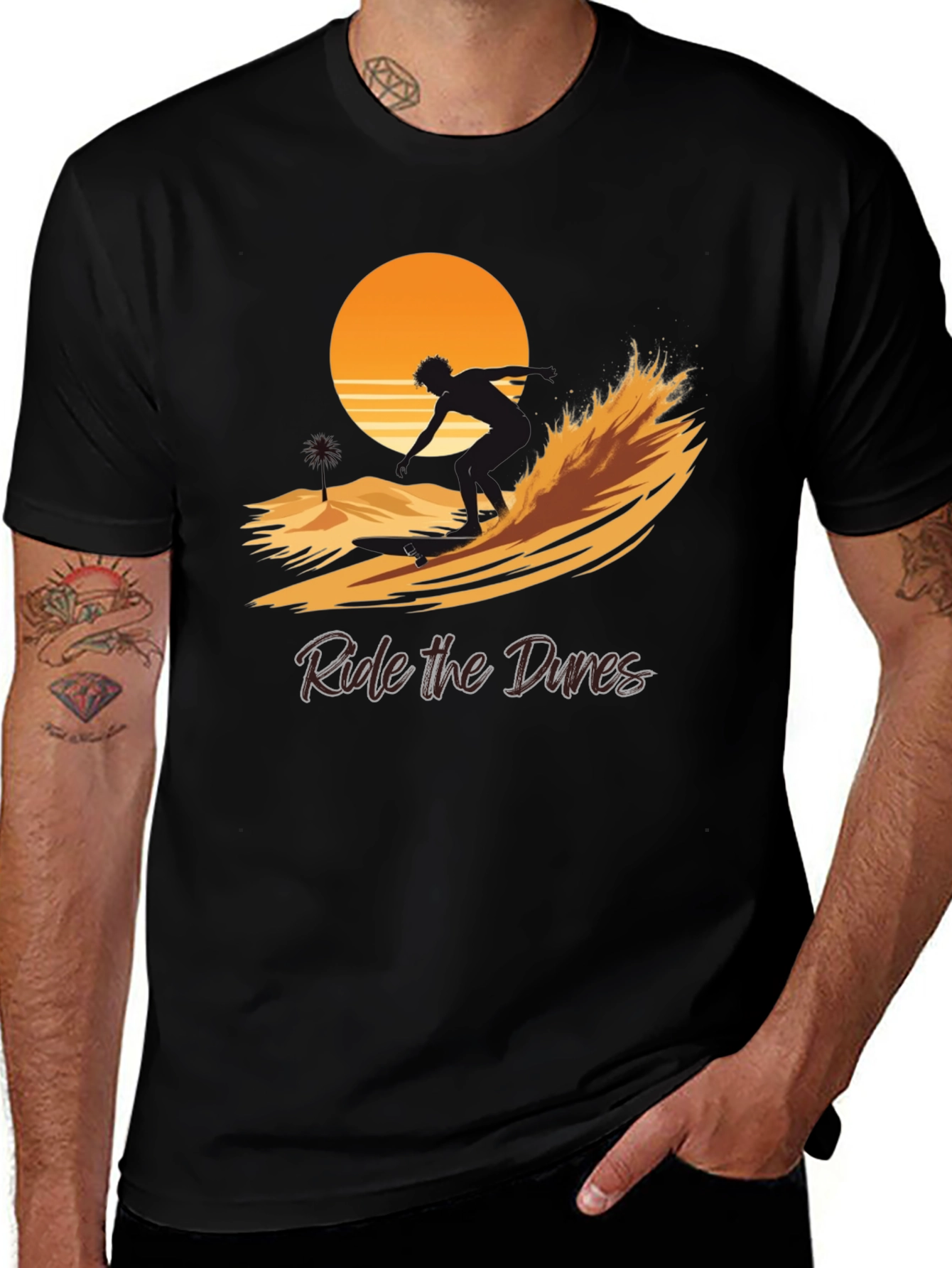 Black Ride the Dunes Graphic Tee - Black Cotton Shirt main image