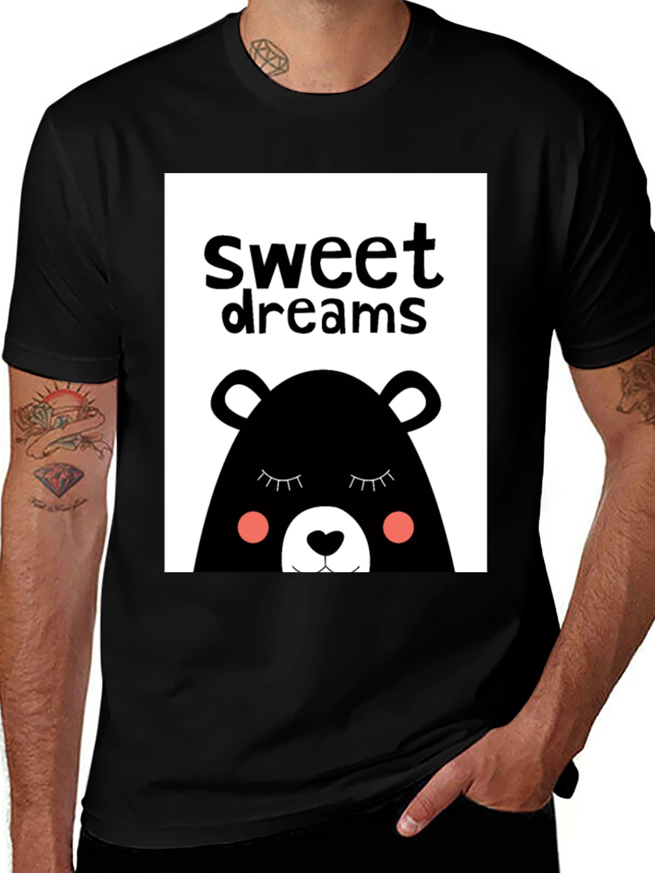 Sweet Dreams Bear Graphic Tee - Black Cotton T-Shirt