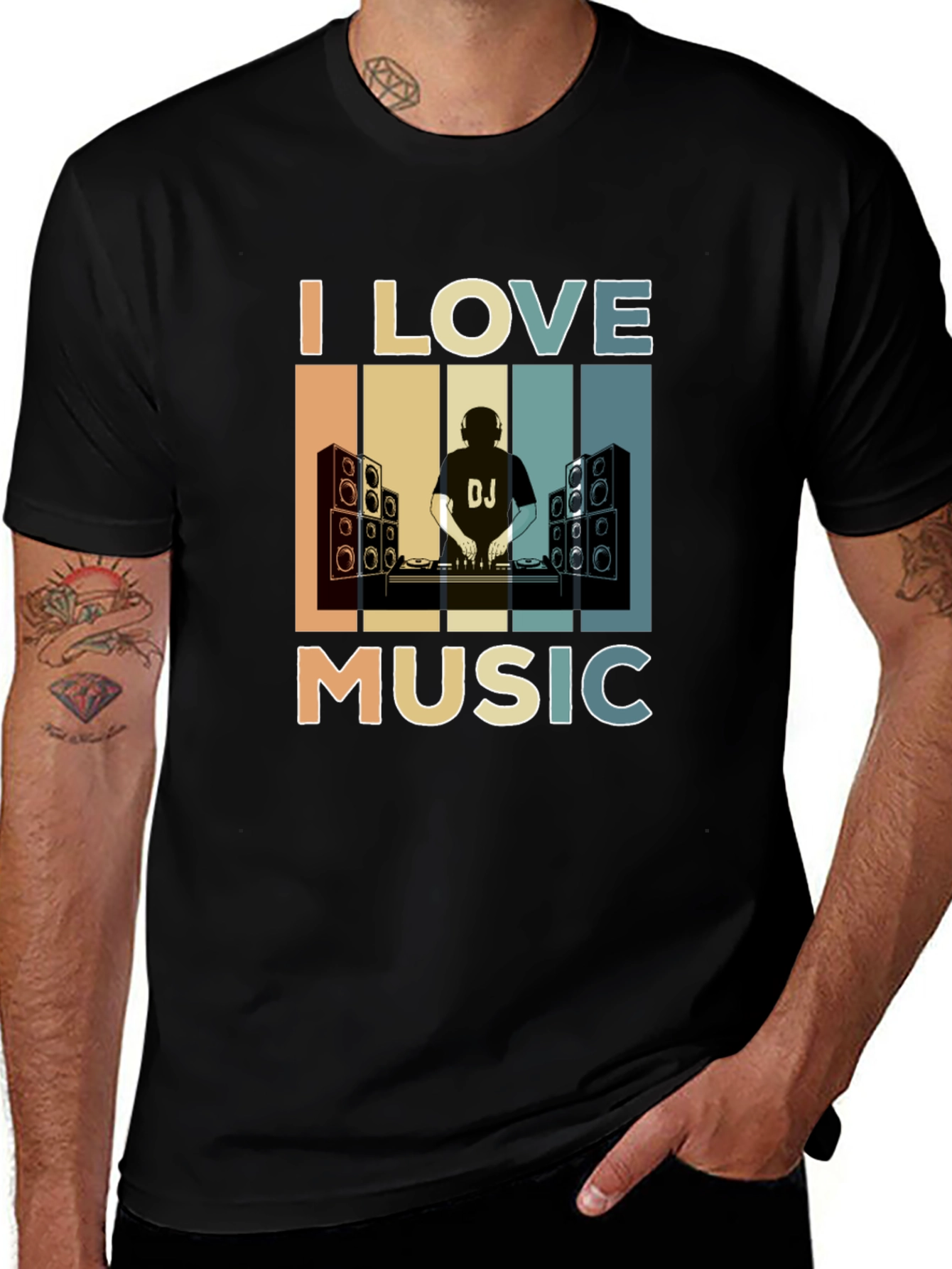 Variant 9 of I Love Music DJ Graphic T-Shirt Retro Style