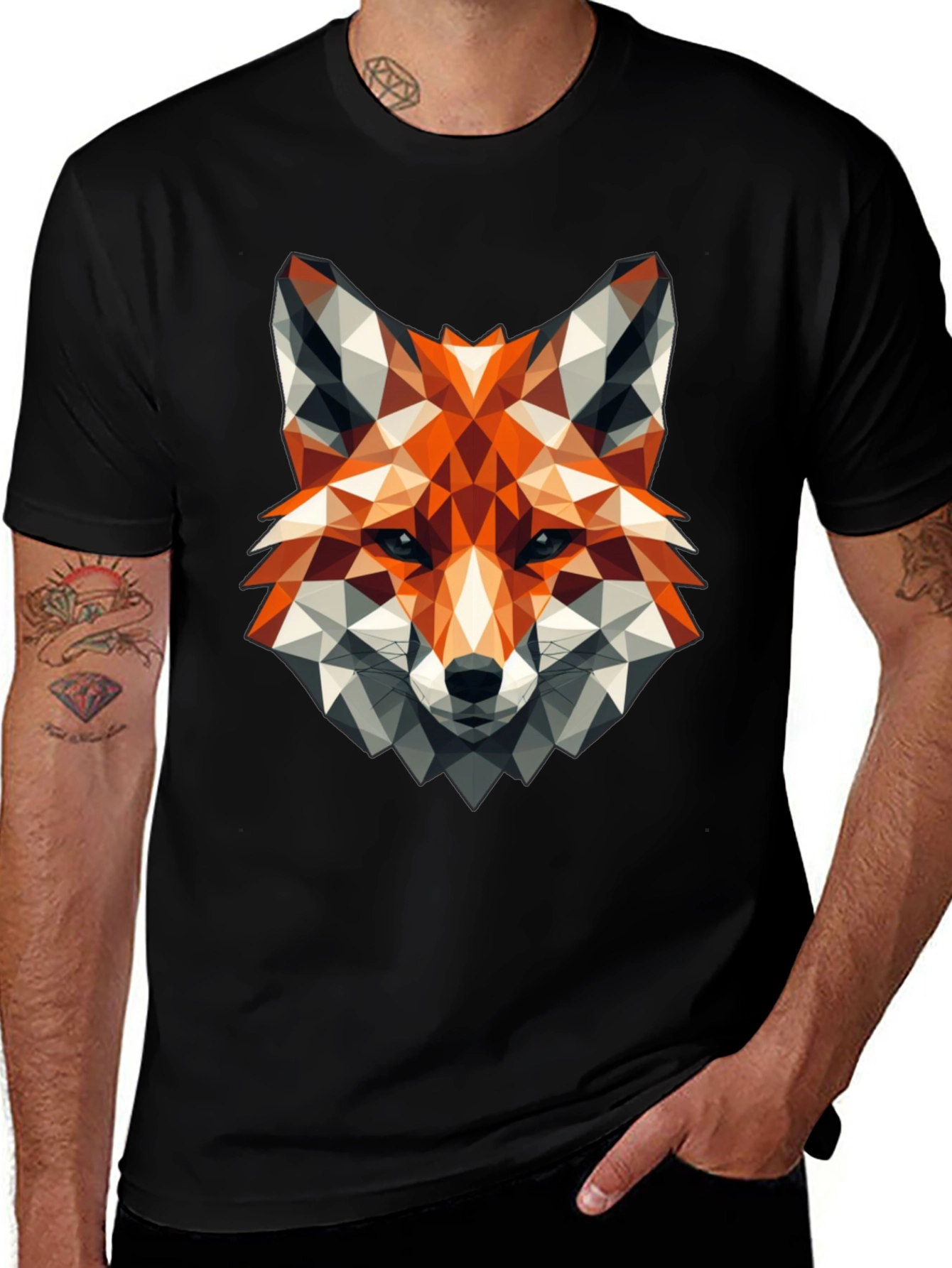 Variant 13 of Geometric Fox Graphic Tee - Stylish Black T-Shirt