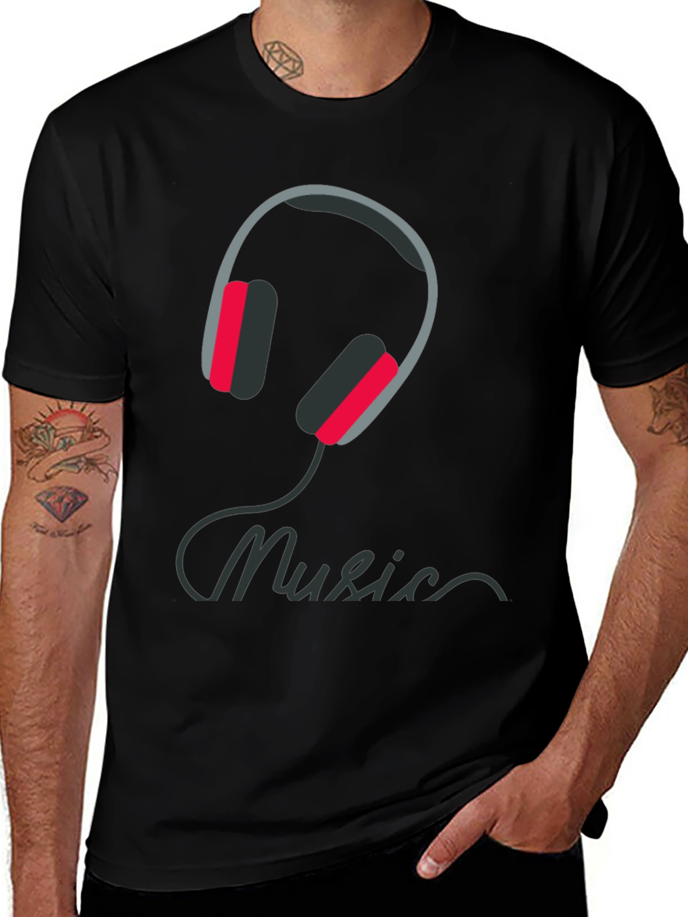 Variant 20 of Music Headphones Graphic Tee - Black