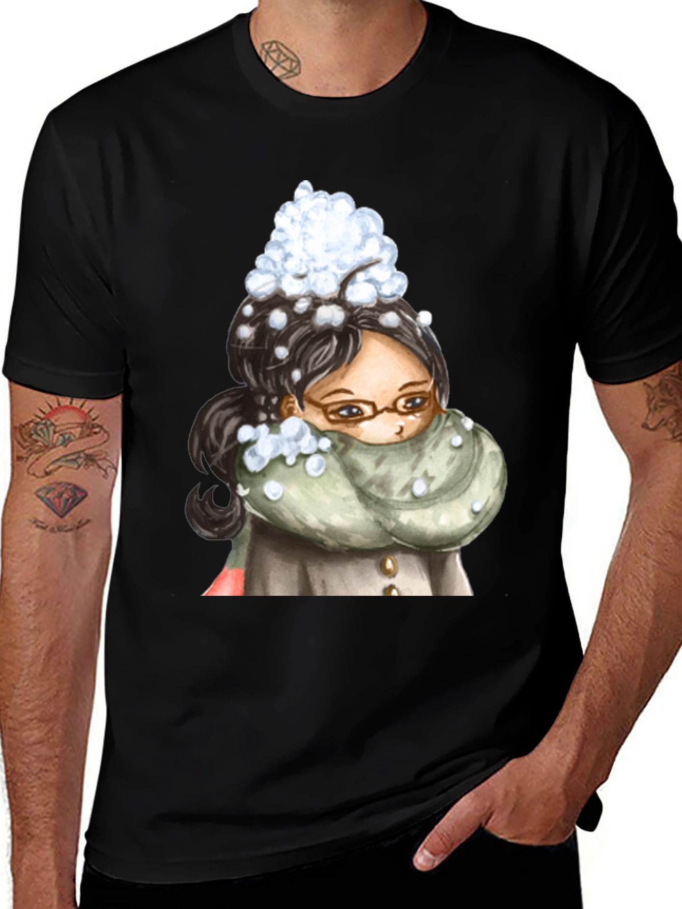 Variant 13 of Snowy Day Girl Black T-Shirt